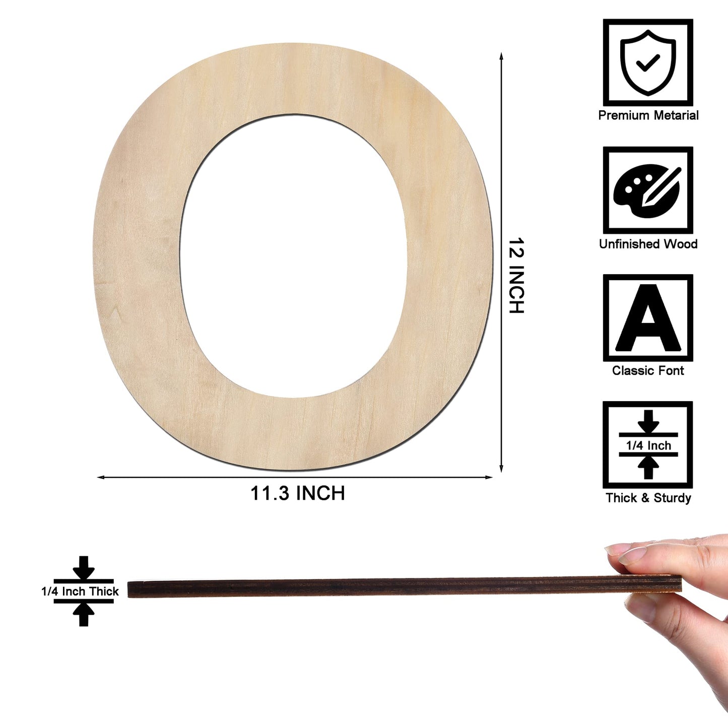 12 Inch Wooden Letter X, 1/4 Inch Thick Large Unfinished Wood Letter for Home Wall Decor, DIY Crafts BST220