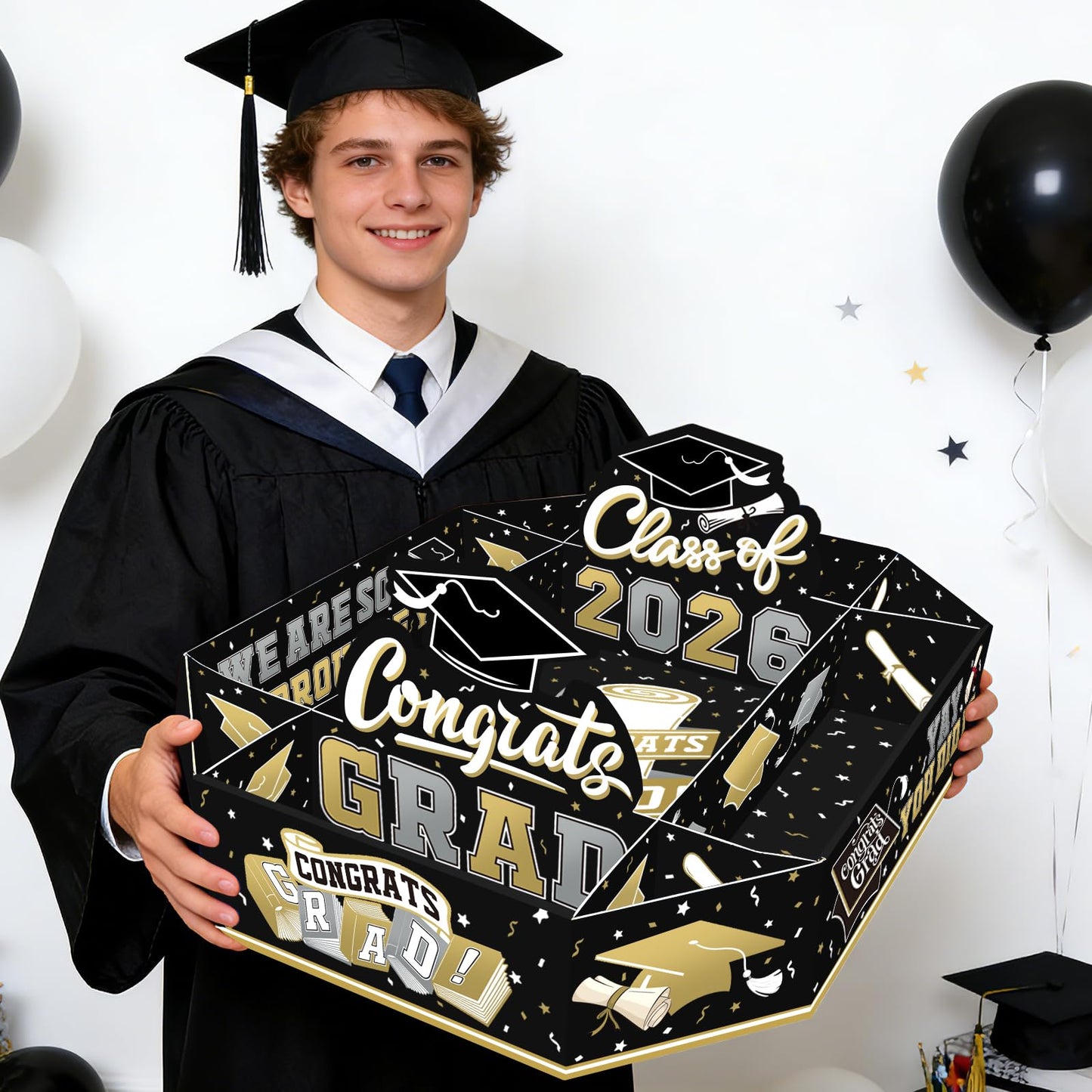 Gatherfun 2026 Graduation Party Supplies Kit - Class of 2026 Decor Set with Congrats Grad Food Trays, Graduation Decorations & Favors for a Memorable Grad Party（Red & Black） BST326H