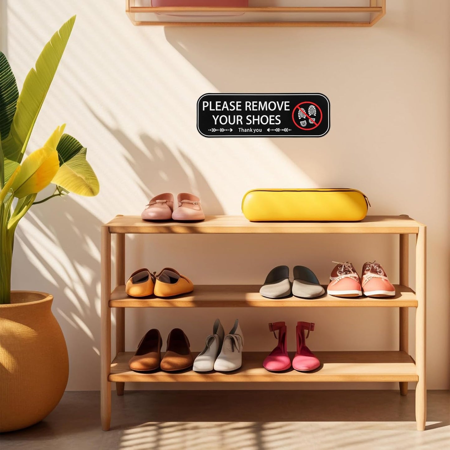 2PCS Please Remove Your Shoes Sign, Self-Adhesive No Shoes Sticker for House, Easy Install Take Your Shoes Off Sign for Front Door, Home, Office, Cafe, Restaurant & More BST326L