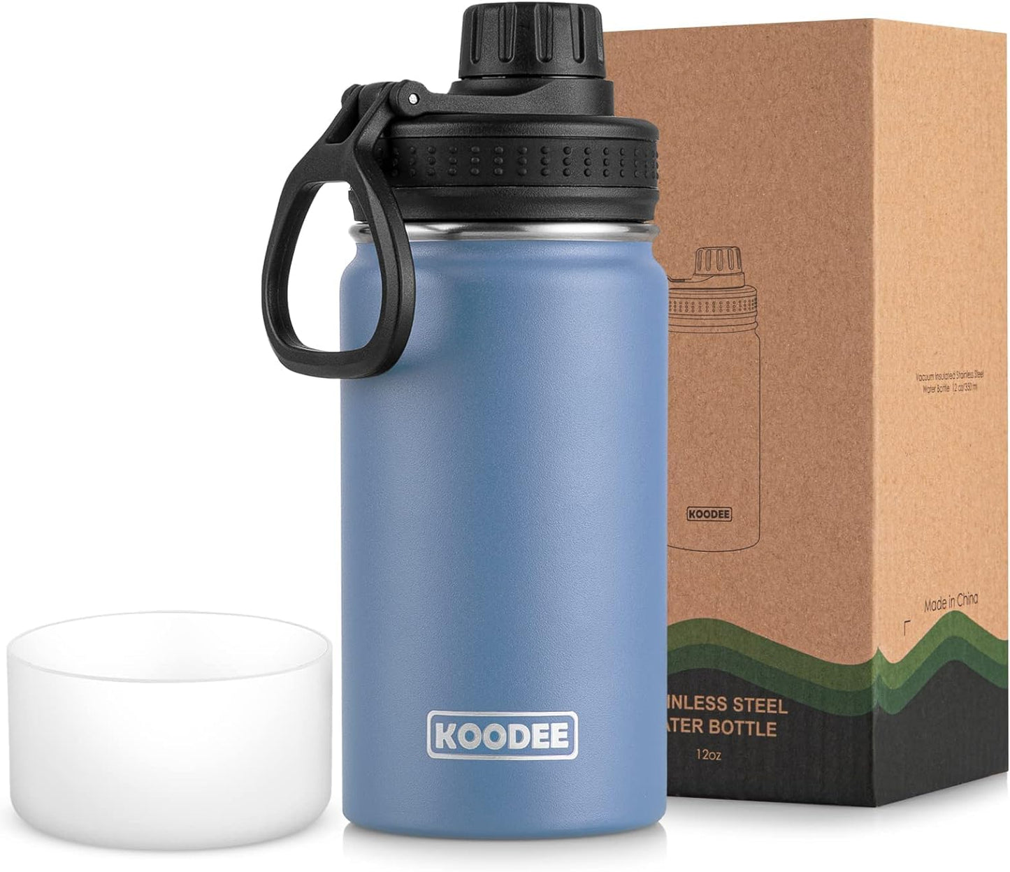 koodee Water Bottle-12 oz Stainless Steel Double Wall Vacuum Insulated Water Bottle for School-Wide Mouth Flask with Straw Lid (Teal) BST220