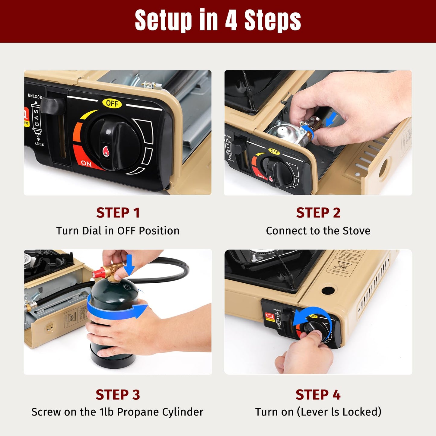 SHINESTAR 7800 BTU Dual Fuel Camping Stove, Propane Portable Gas Stove | Propane or Butane Camp Stove with Adjustable Heat Dial, Carry Case & Propane Adapter Hose,for Outdoor Cooking and Emergencies BST326H