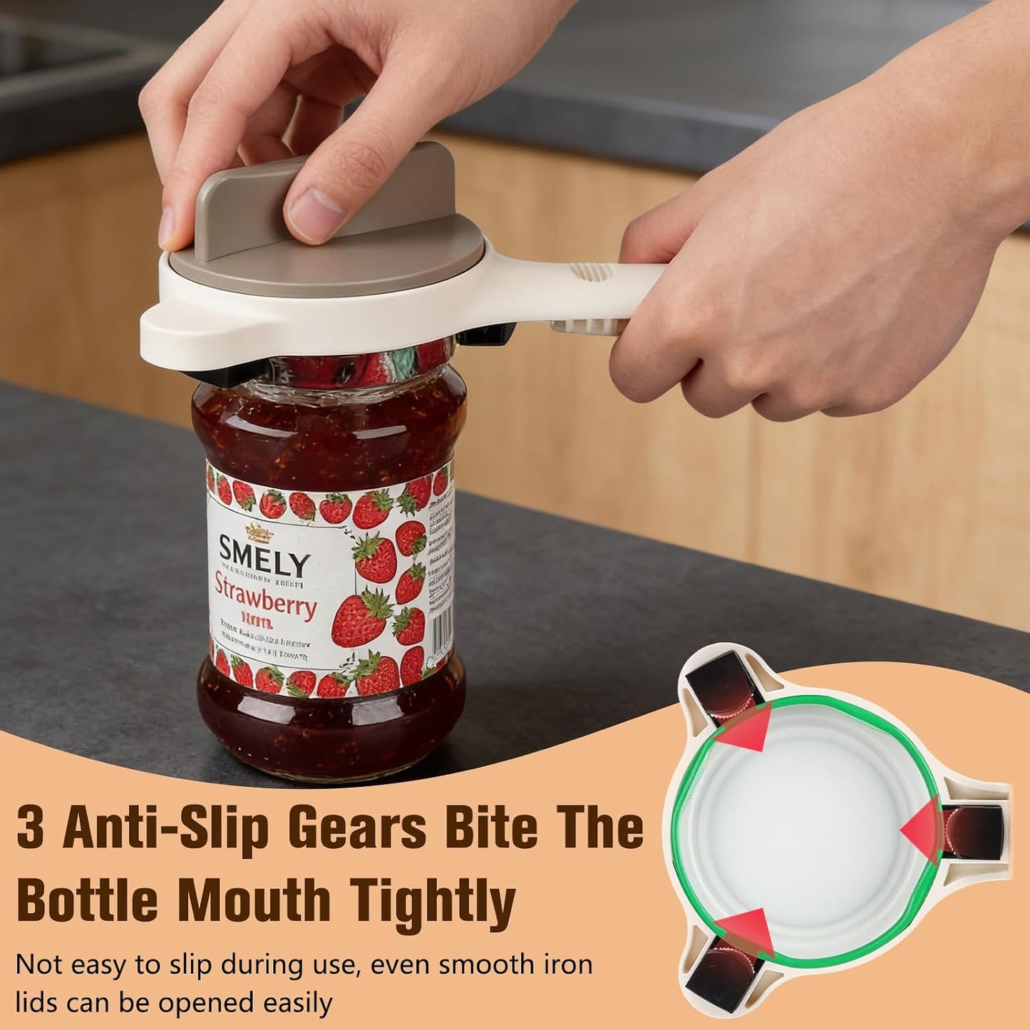 4 in 1 Multi-Purpose Jar Opener,Adjustable Stainless Steel Jar Opener,Multi-Functional Retractable Jar & Bottle Openers,Multi Size Lid Tool for Jars Cans Wine Bottles,Home Kitchen Helper (Beige) BST202