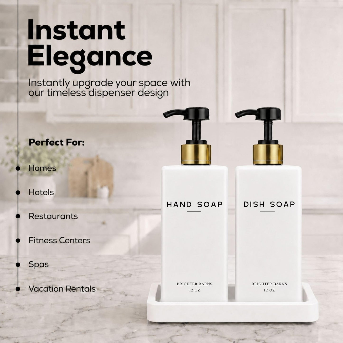 Glass Hand and Dish Soap Dispenser Set by Brighter Barns - Kitchen Soap Dispenser Set with Tray & Pump - Refillable Glass Bottles for Sink - Neutral Kitchen Accessories for Airbnb, Restaurants (Clear) BST326H