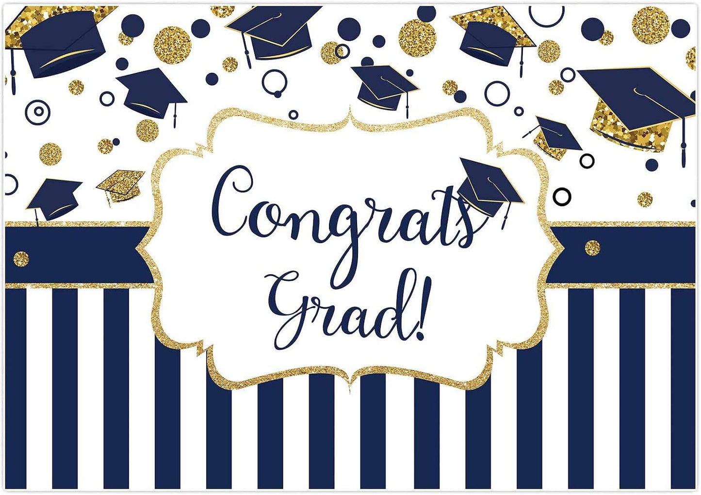Allenjoy 7X5FT Class of 2024 Graduation Photography Backdrop Royal Blue and Gold Bachelor Cap Congrats Grad Party Banner Photography Background for Pictures Photo Photobooth Party Decoration WN420