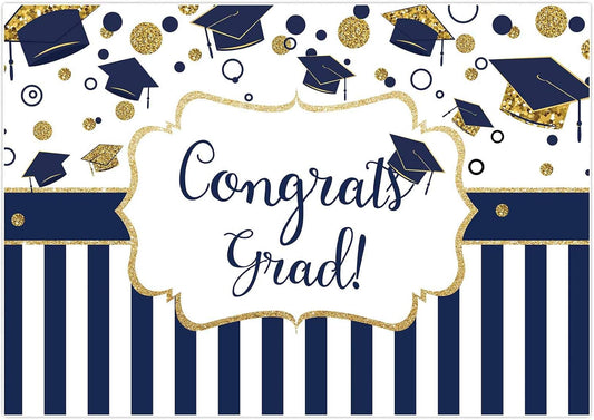 Allenjoy 7X5FT Class of 2024 Graduation Photography Backdrop Royal Blue and Gold Bachelor Cap Congrats Grad Party Banner Photography Background for Pictures Photo Photobooth Party Decoration WN420