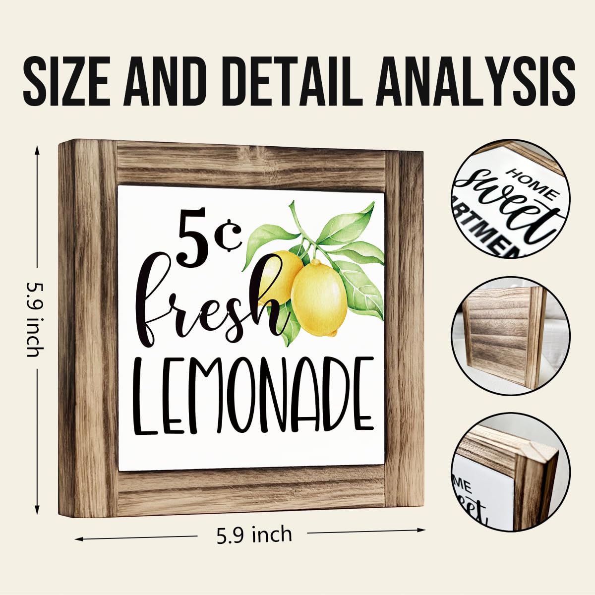 Inspirational Decor Signs, Lemon Summer Decoration, Positive Home Bar Decors, Rustic Kitchen Decors for Shelf, Wood Box Sign Desk Decor, When Life Gives You Lemons Make Lemonade Sign 5.9×5.9inches BST220