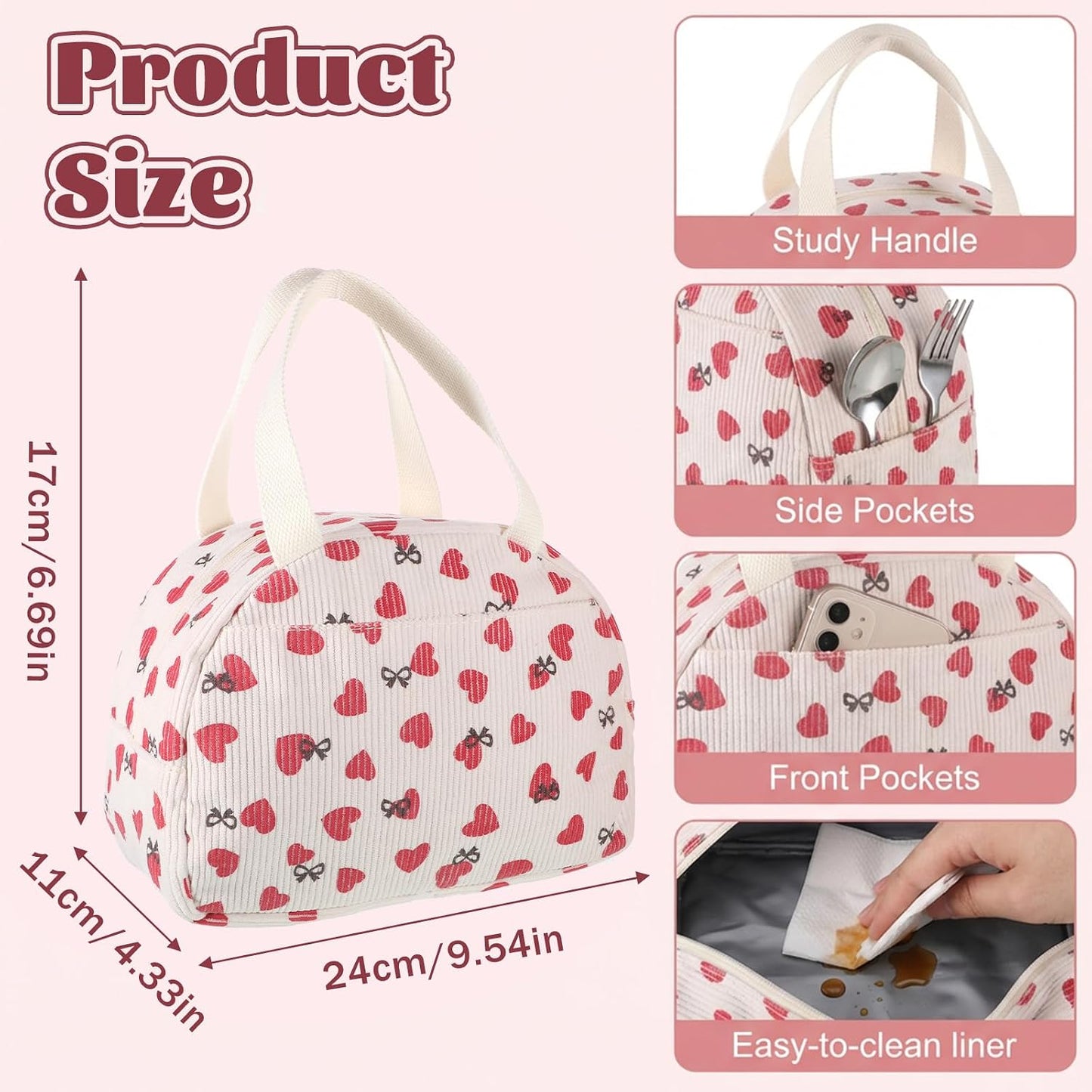 Insulated Lunch Bag for Women Lunch Box Reusable LunchBags Cute LunchBag Leakproof Cooler Food LunchContainers for Work Travel Outdoor Office (Pink) BST220