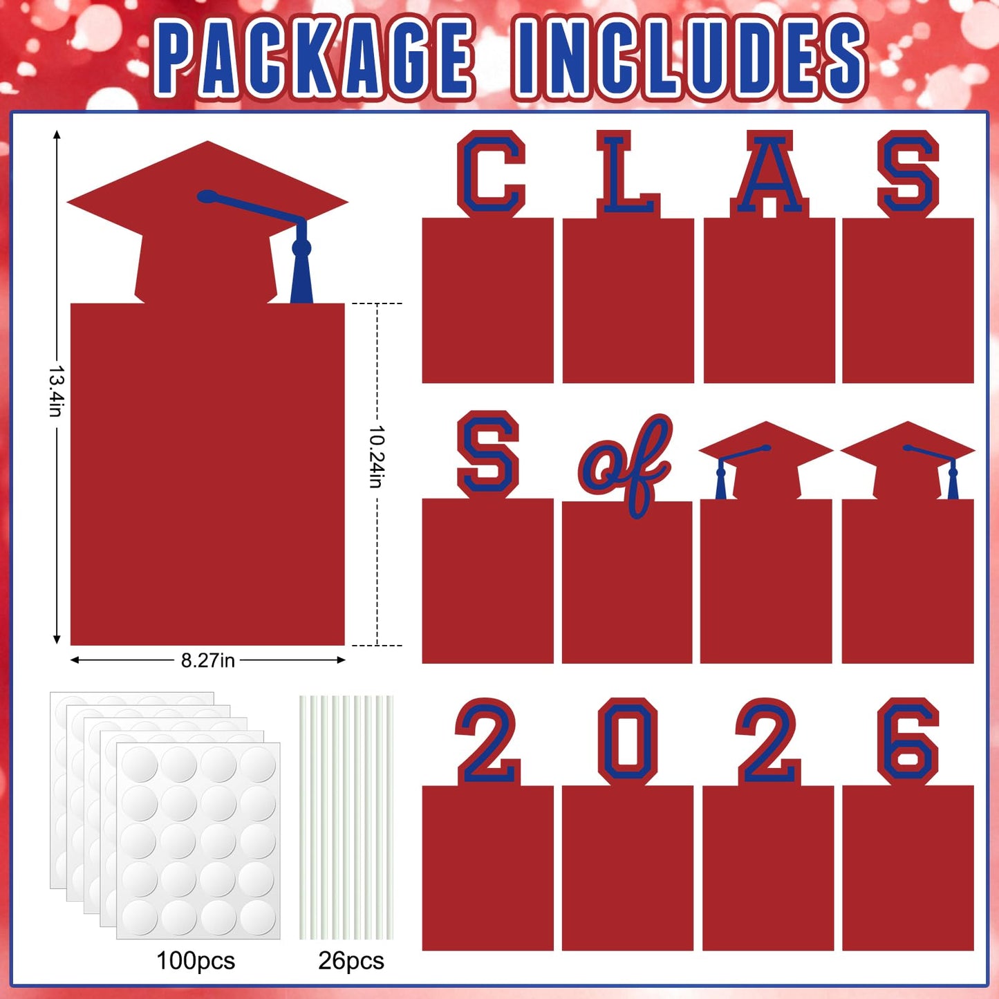 12 Pcs Graduation Photo Yard Sign Decorations 2026, K-12 Grade Graduation School Picture Frame Lawn Sign with Stakes for Kindergarten Middle High School Class of 2026 Grad Party Decorations, Red WN420