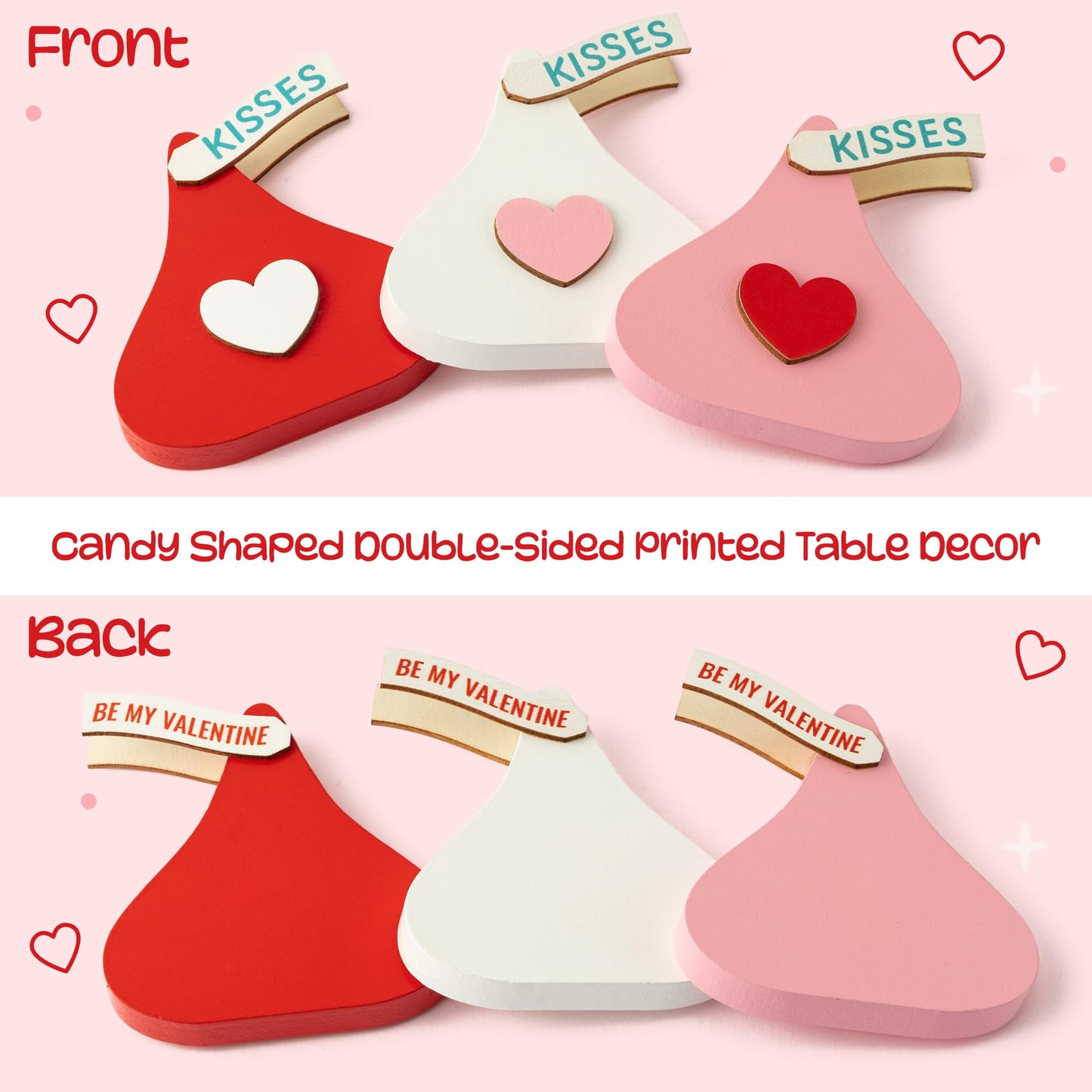 WATINC Valentine Tiered Tray Signs - 3PCS Valentine's Day Kisses Wooden Table Centerpiece Decorations, Sweet Glitter Candy Chocolate Wood Desk Decor, Romantic Tabletop Wedding Farmhouse Party Gifts BST202