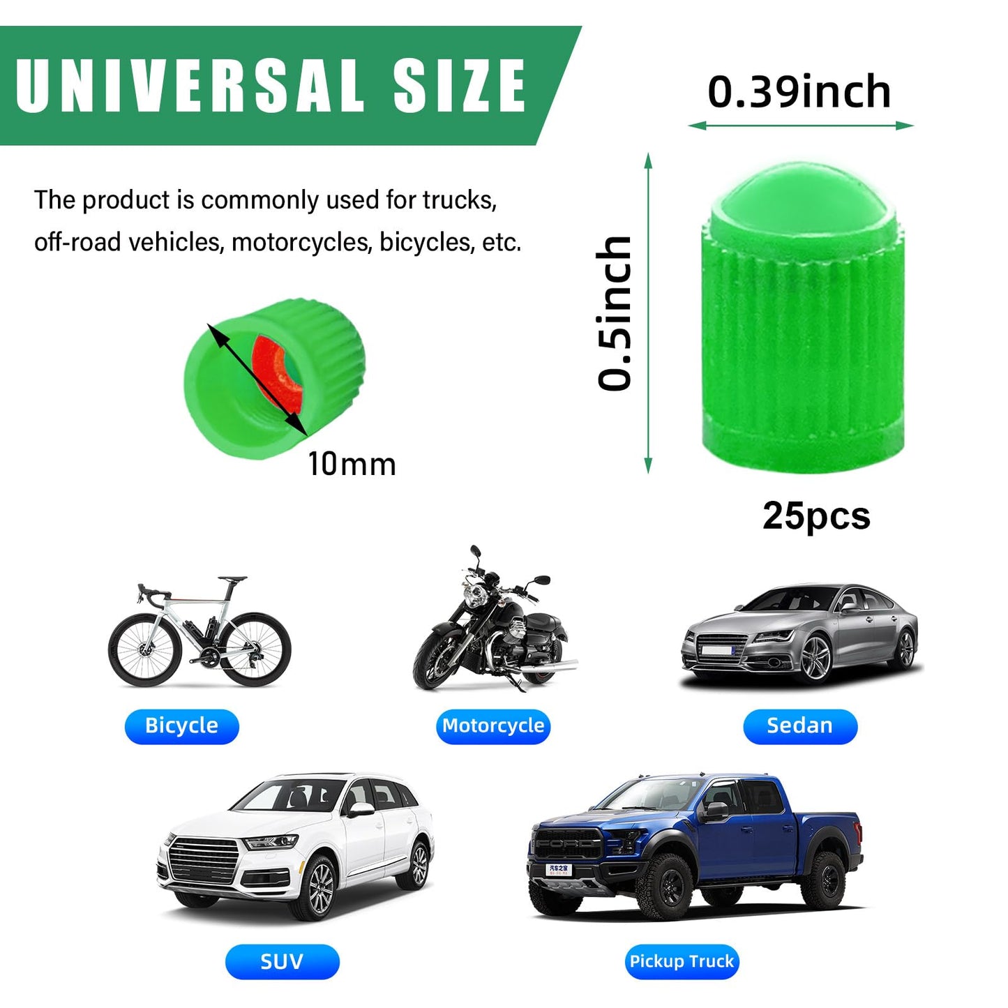 Ziciner 25 PCS Tire Valve Stem Caps, Plastic Car Tyre Valve Cap with O Rubber Seal, Dustproof Airtight Seal Wheel Stem Covers, Universal Accessories for Cars, SUVs, Bicycles,Trucks (Red) WN420