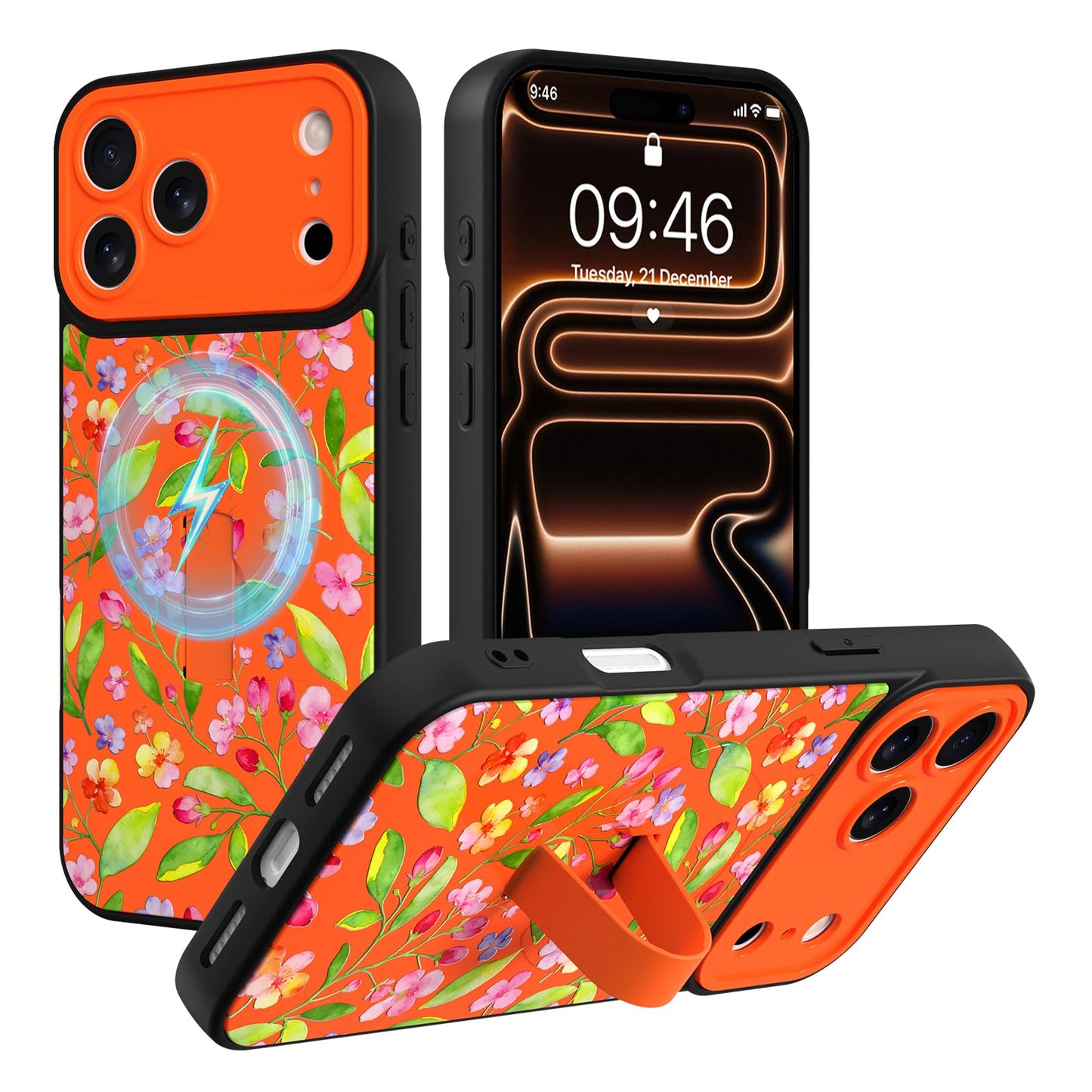 Compatible with iPhone 13 Case, Cute Cheetah Leopard Pattern | Built in Adjustable Wrist Strap Grip Hand Holder Stand Shockproof Kickstand Cover for Women Girls (Black White) WN420