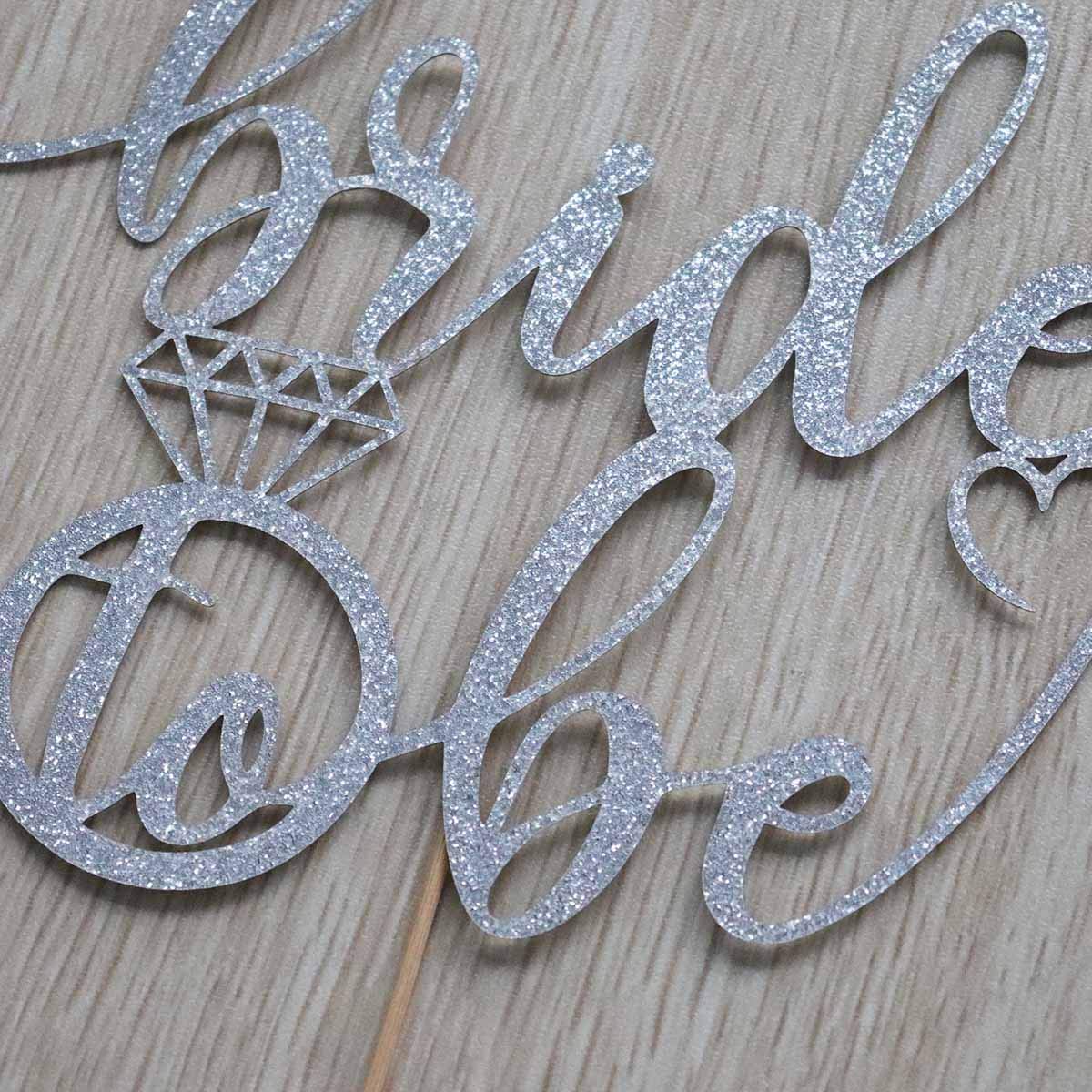 Bride to Be Cake Topper for Bridal Shower / Wedding Shower / Engagement / Bachelorette / Hen Party Decorations, Double Sided Silver Glitter BST220