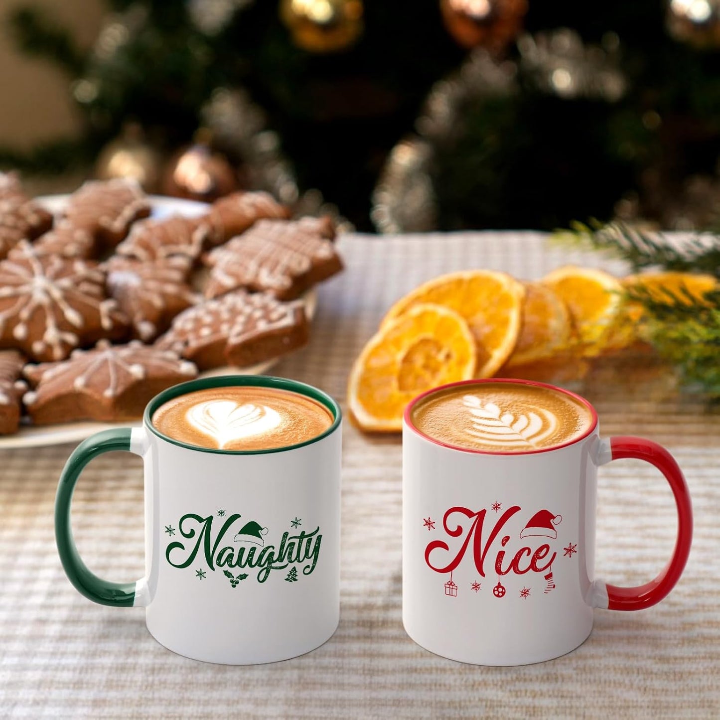 Cabtnca Christmas Mugs Set of 2 - Naughty & Nice Coffee Mugs, Holiday Gifts, Merry Christmas, Xmas Gifts for Women Friends, 11 Oz WN420