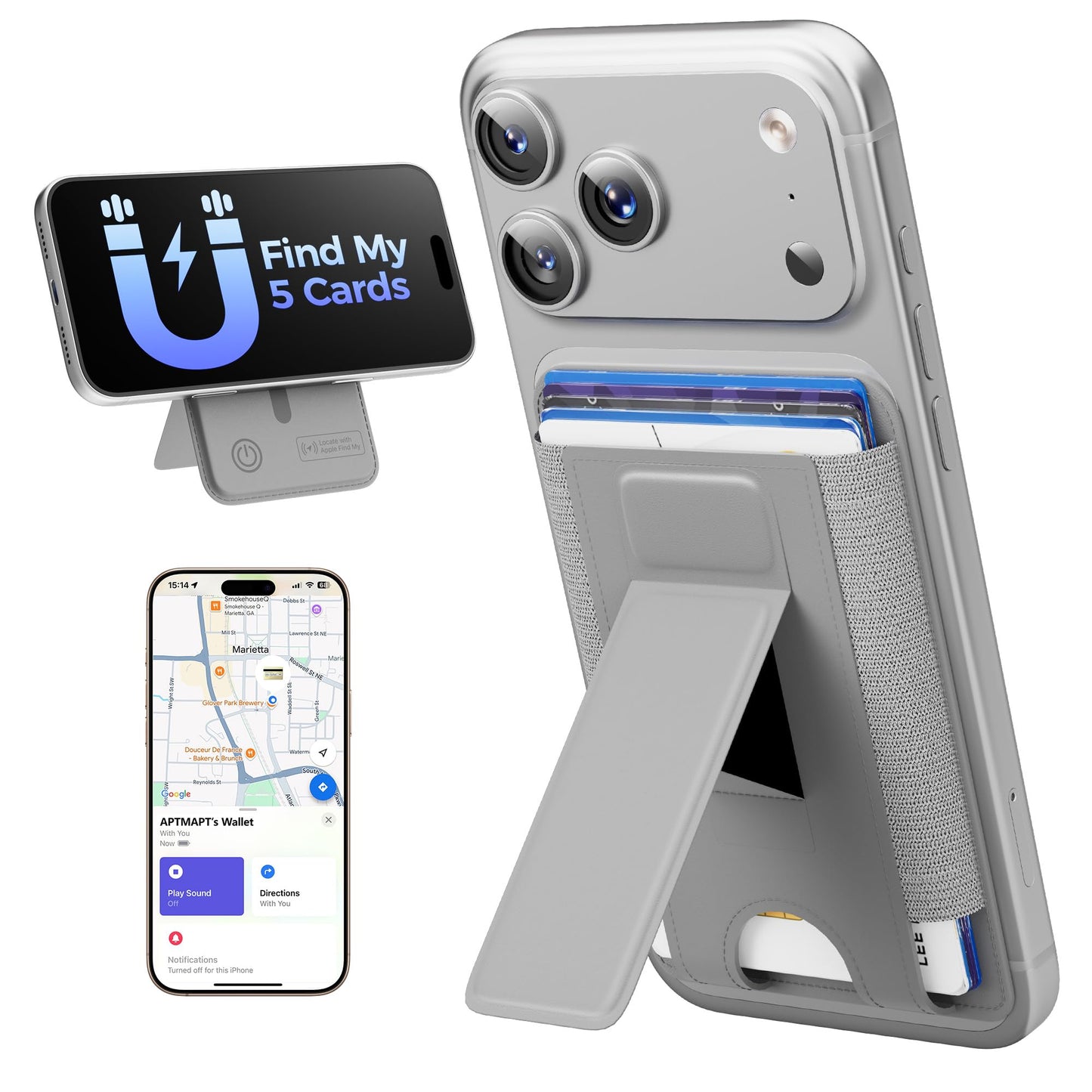 for MagSafe Wallet, Works with Apple Find My, 5-Card RFID Holder with Stand Also Grip, Strong Magnetic Wallet for iPhone 17/16/15/14/13/12 Pro Max Air Plus, Wireless Charging, Brown BST220