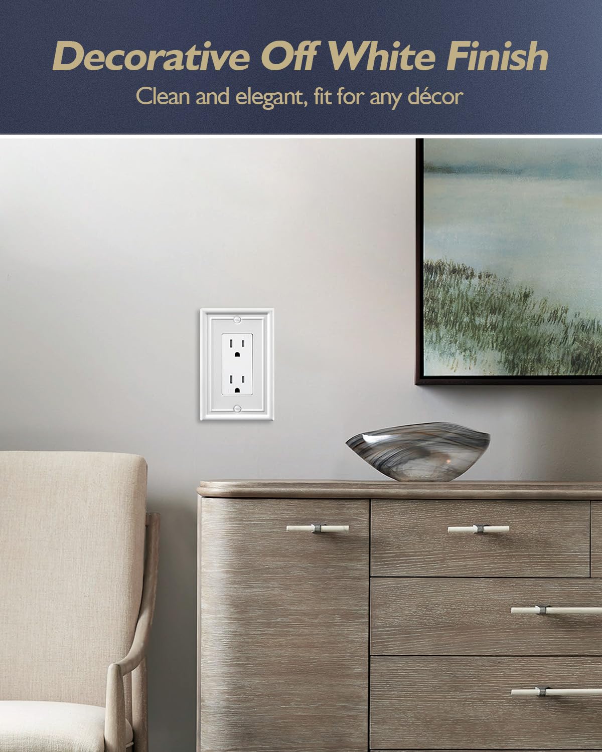 Decorative Metal Wall Plates, Switch Plates Outlet Covers (Off White/1 Decorator 4 Pack) WN420