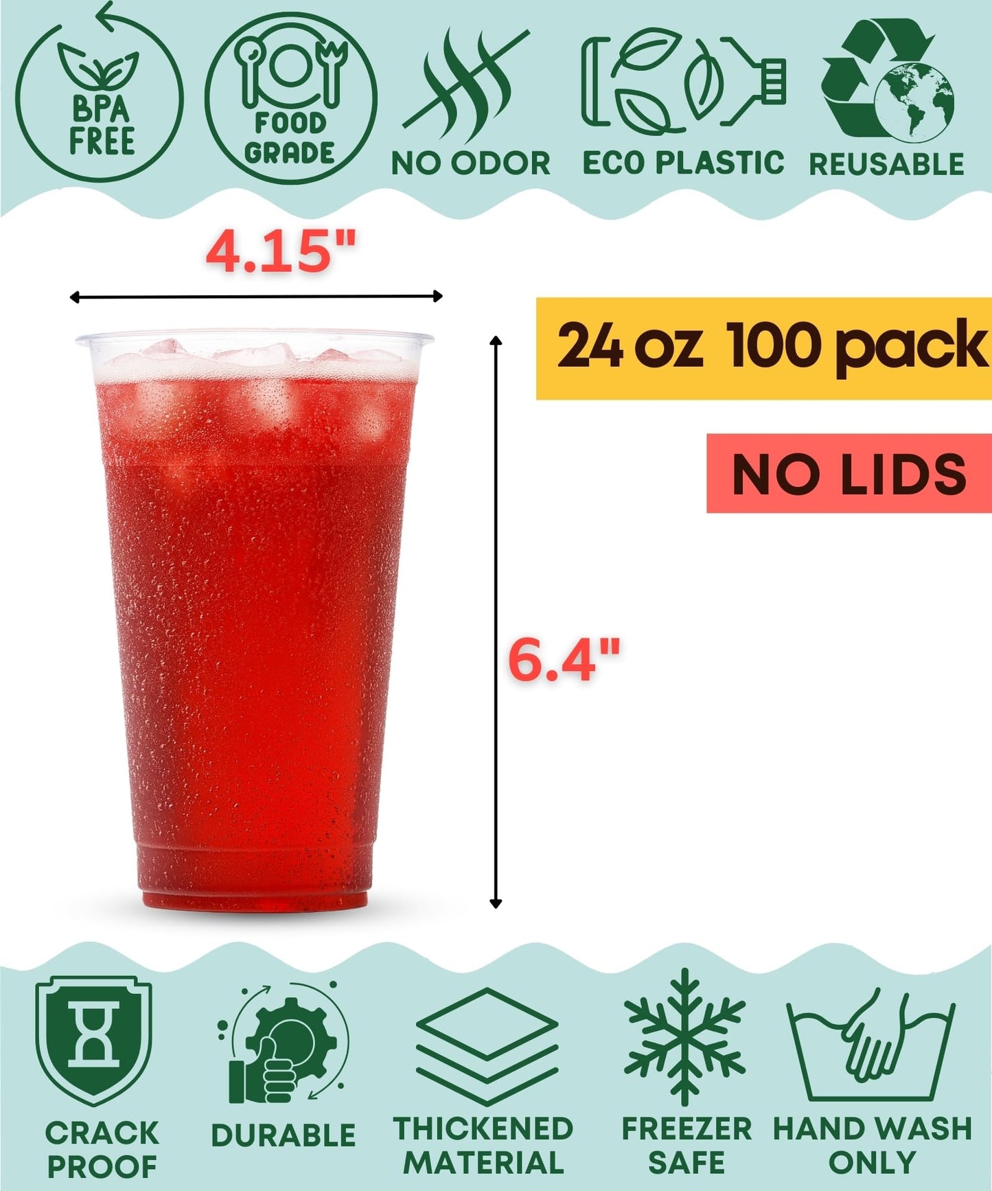 Cappatua 16 oz Clear Plastic Cups 100 Pack – Disposable Drinking Cups for Party, BPA-Free Cold Cups, Recyclable & Durable Plastic Party Cups Tumblers for Iced Coffee, Cocktails, Juice, Wine, Beer BST326H