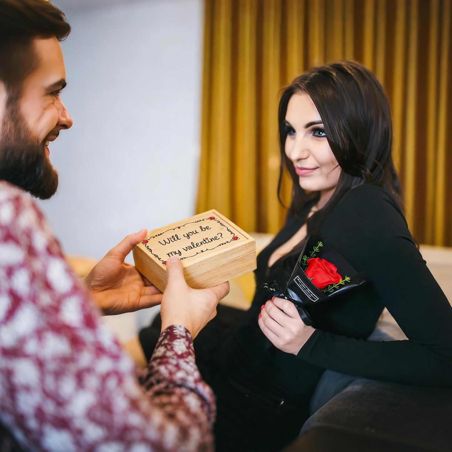 Will You Be My Valentine Card Matchbox Handmade Cute Love Card Wooden Box with Mini Rose Surprise Gift for Valentine's Day, Anniversary for Her, Him, Wife, Husband, Girlfriend, Boyfriend BST202