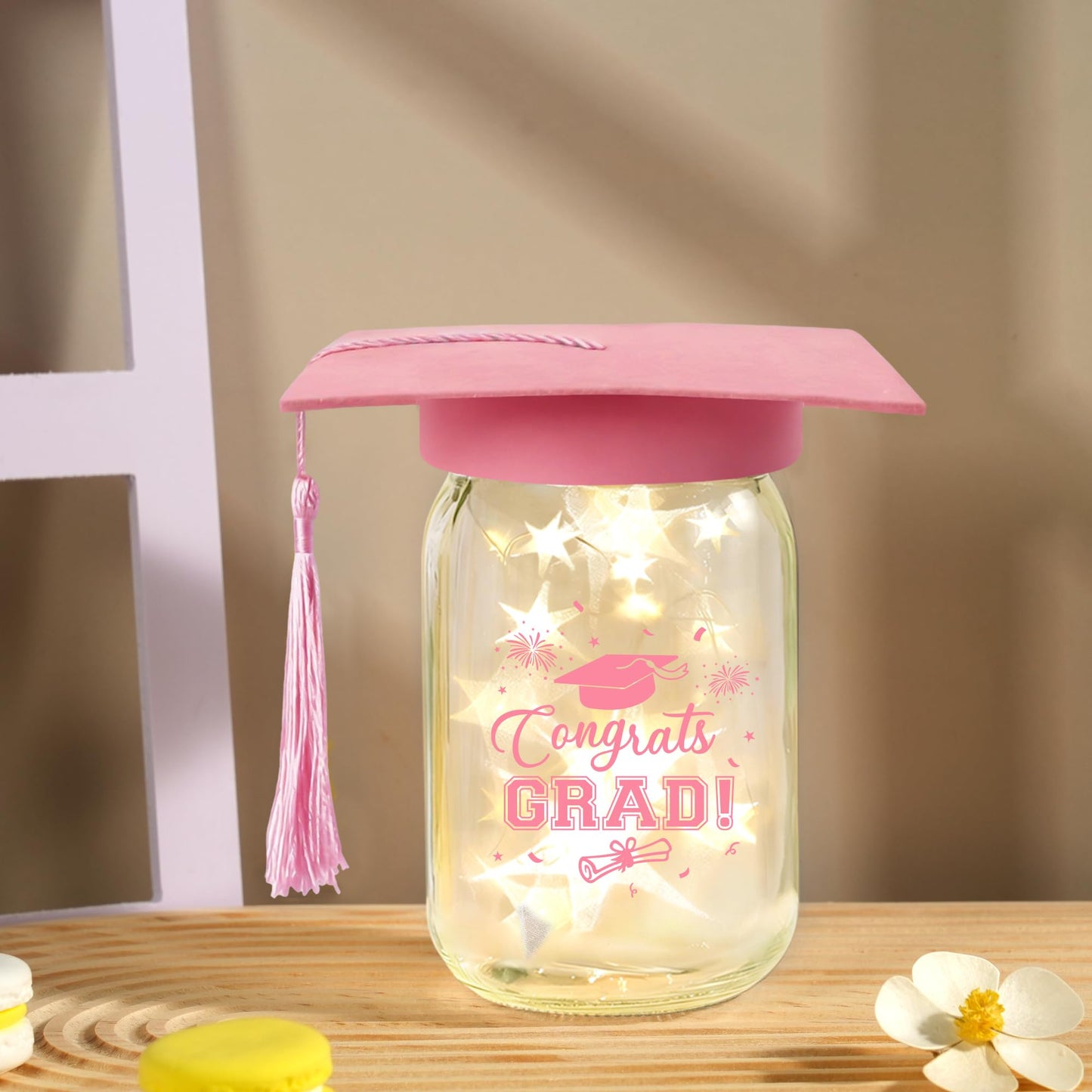 3 Sets 2026 Graduation Centerpieces for Tables, Glowing Mason Jar Centerpieces with Graduation Caps, Glowing Money Jars for College High School Congrats Grad Party Decor Supplies WN420