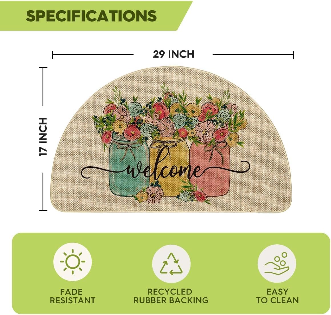 Artoid Mode Vase Hello Spring Semicircular Doormat, Seasonal Summer Low-Profile Yard Floor Switch Mat for Indoor Outdoor 17 x 29 Inch BST202