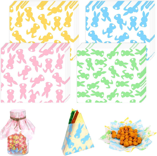 160 Sheets Pastel Bunny Pattern Tree Food Wax Paper, 9.8x8.3in Colorful Rabbit Patterns Grease Proof Deli Paper for Sandwich Snack Wrap Home Kitchen for Easter Decor (Easter) WN420