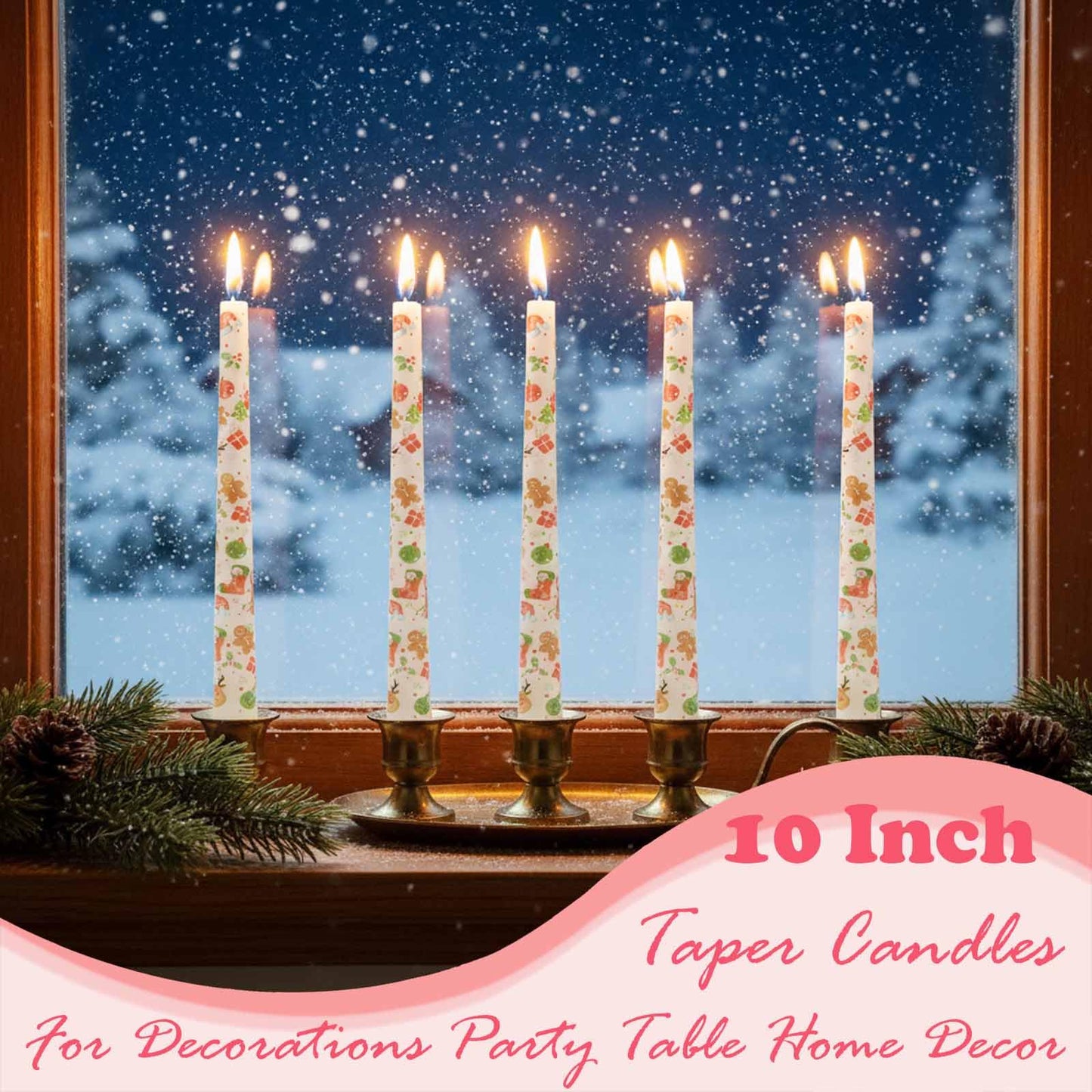 10 Inch Decorative Taper Candles, 4 Pack Birthday Balloon Print Candlesticks, Unscented Dripless Candles with Long Burn Time for Party, Holiday Table & Home Decor BST326H
