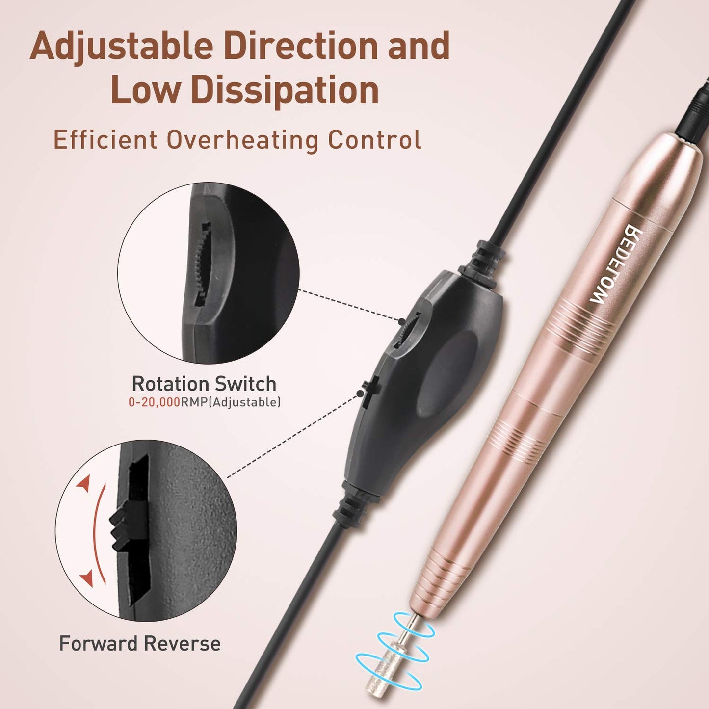 RedFlow Electric Nail Drill, Acrylic Nail Drill Kit, for Nail File Exfoliating Abrasive Nail Drill Machine, with 11 Pcs Nail Drill Bits, Brush,Nail Cutter and 50 Sanding Bands Nail Drill Set (Gold)