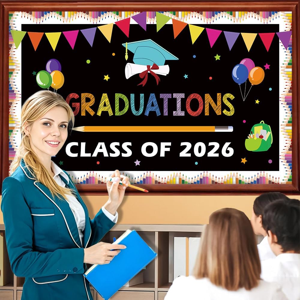 QPIXVB Kindergarten Graduation Bulletin Board Decorations,Preschool 3th 5th Grade Graduation Decorations,Big Grad Paper Banner Cutouts for Class of 2026 Ceremony School Prom Supplies Wall Decor BST202