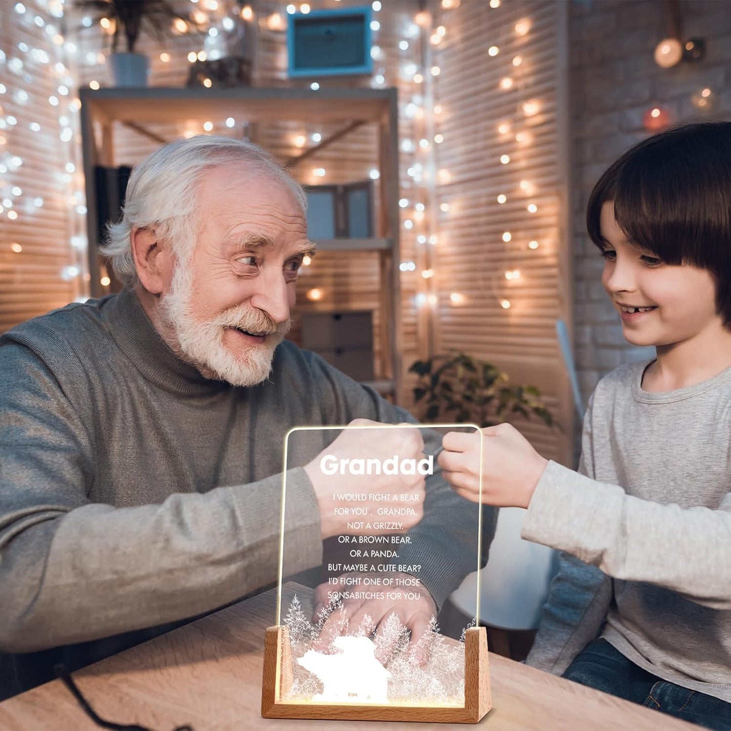 Briwooody Gift for Grandparent Wooden Night Light with Heartwarming Plaque for Unique Meaningful Grandparent's Birthday Day Gift from Grandson Granddaughter(Granddad) WN420