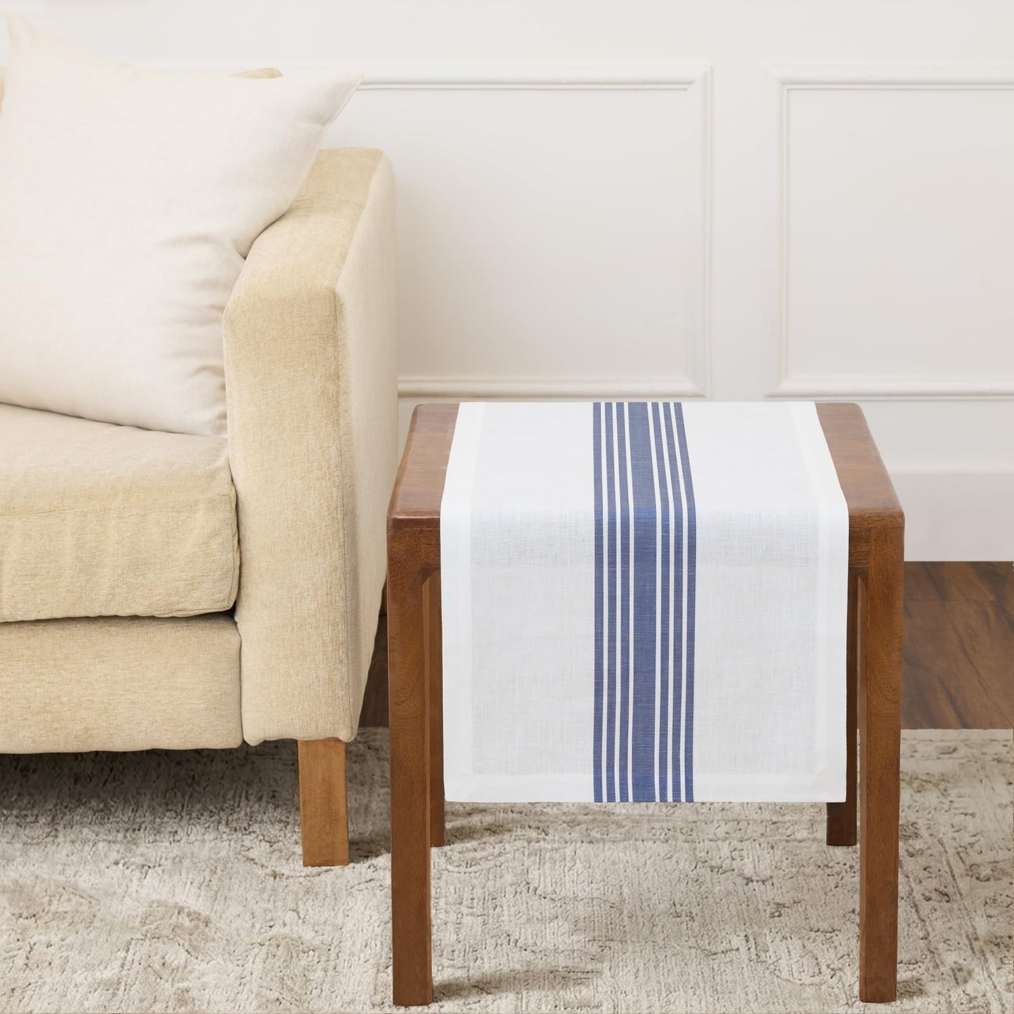Solino Home 100% Linen Table Runner, 14 x 60 in, Black and White Striped | Farmhouse Table Runners for dining, console and side tables; vintage grain sack centre stripe; Pure Linen; OEKO-TEX Certified BST326SOLH