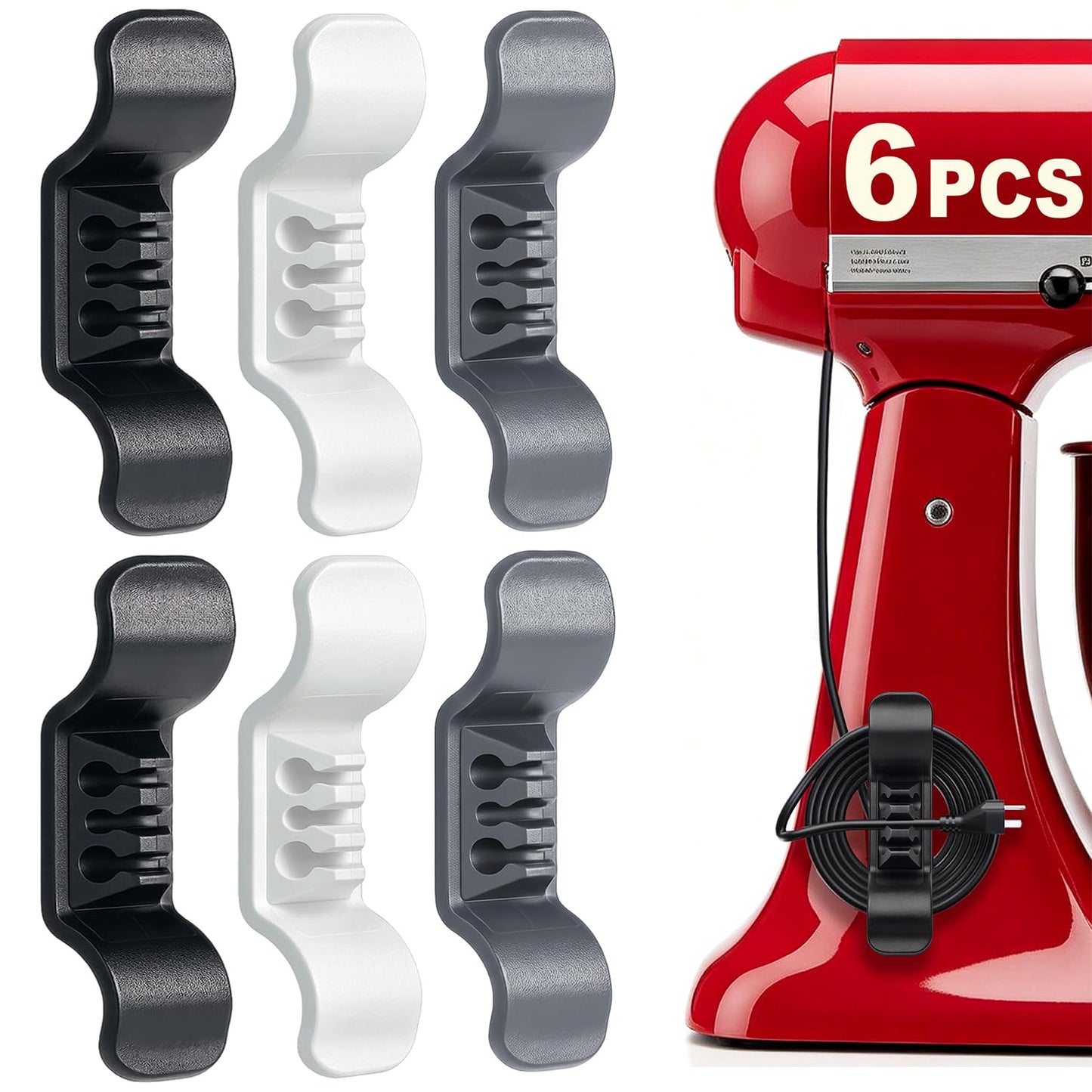 Cord Organizer for Appliance Stick On- Kitchen Appliances Cord Winder, Convenient Cord Wrapper for Mixer, Air Fryers, Juicers, Coffee Machines, Blender, Air Fryers, Black 6Packs WN420