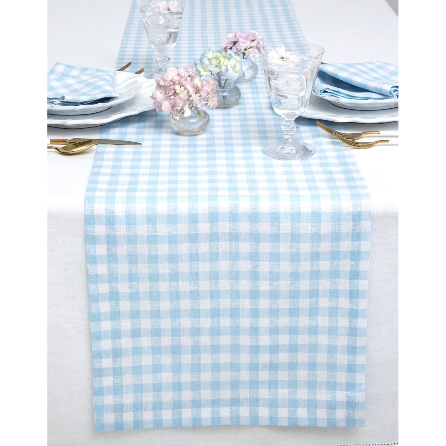 Solino Home 100% Pure Linen Table Runner Apricot, Gingham Check 14 x 36 in | Table Runners for nightstands, end tables, coffee tables and dressers | checkered weave, mitered corners | OEKO-TEX Certified BST326SOLH
