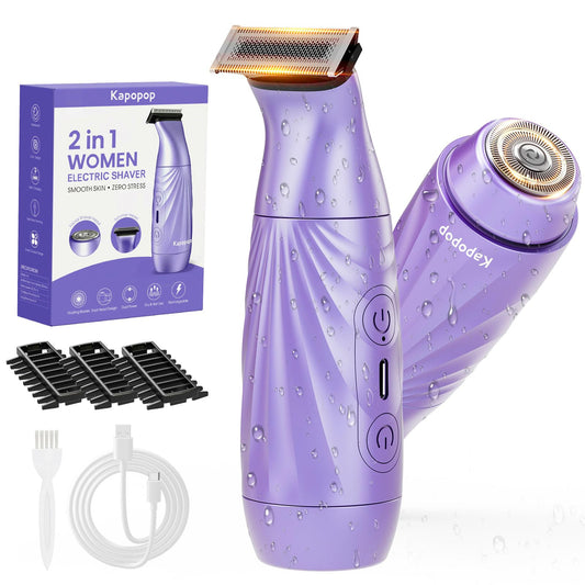 2-in-1 Bikini Trimmer for Women,Painless Razor for Sensitive Skin | IPX7 Waterproof, 45° Floating Head,Cordless Electric Shaver for Pubic,Underarm,Leg & Facial Hair,USB Rechargeable,Mini Size BST220