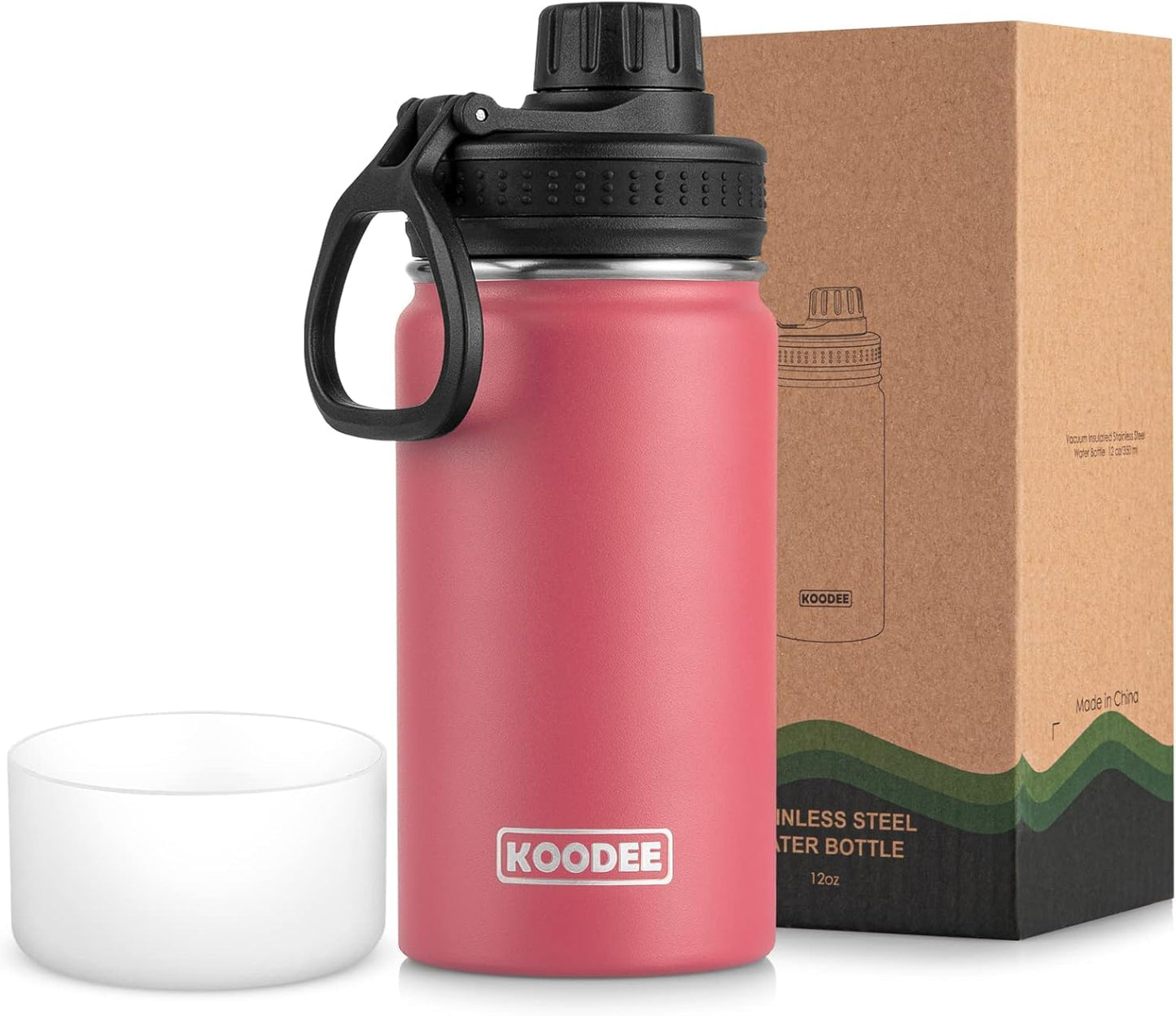koodee Water Bottle-12 oz Stainless Steel Double Wall Vacuum Insulated Water Bottle for School-Wide Mouth Flask with Straw Lid (Teal) BST220