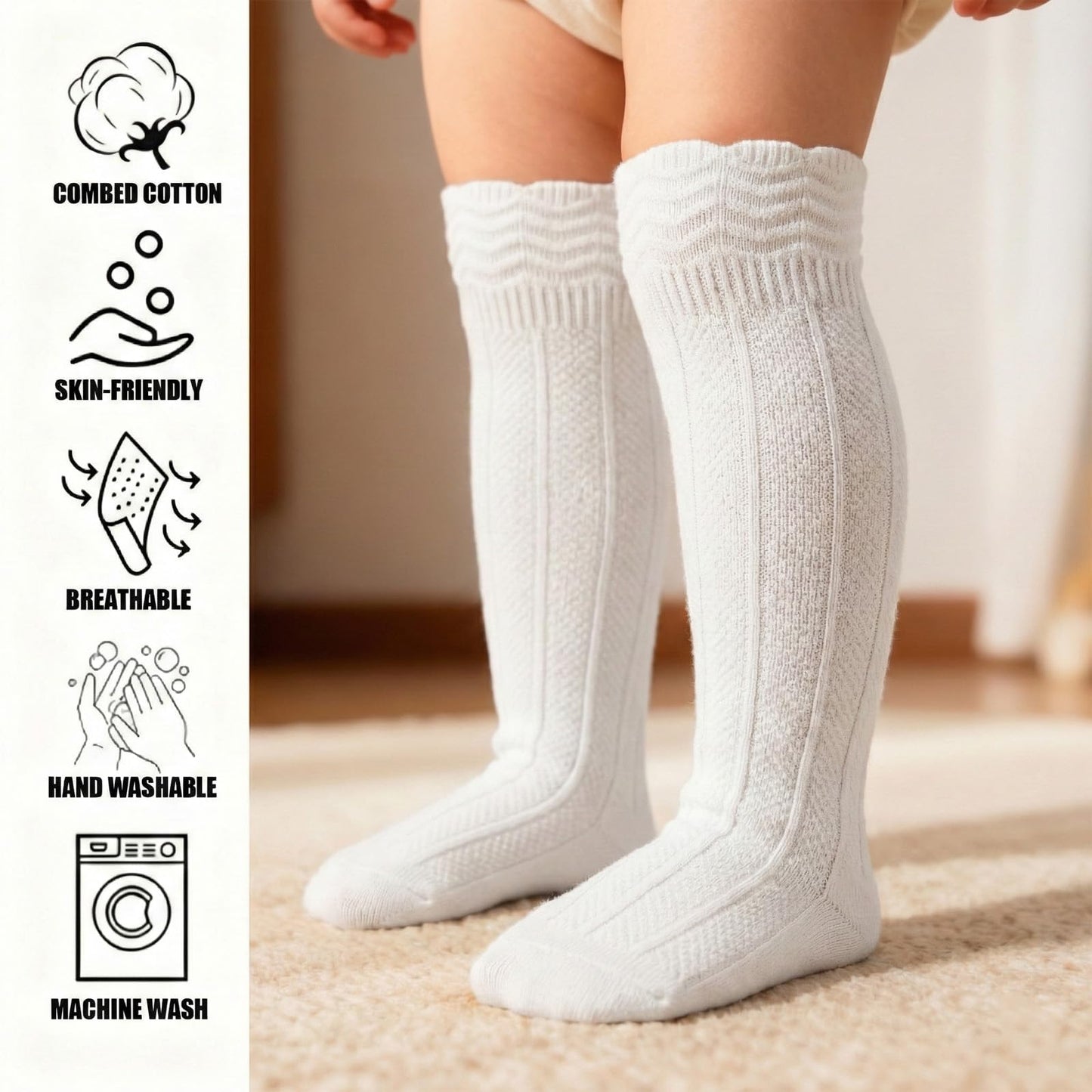 Toddler Girls Knee High Socks Soft Cotton Ruffle Long Tube Socks For Preemie Infant Newborn Toddler WN420