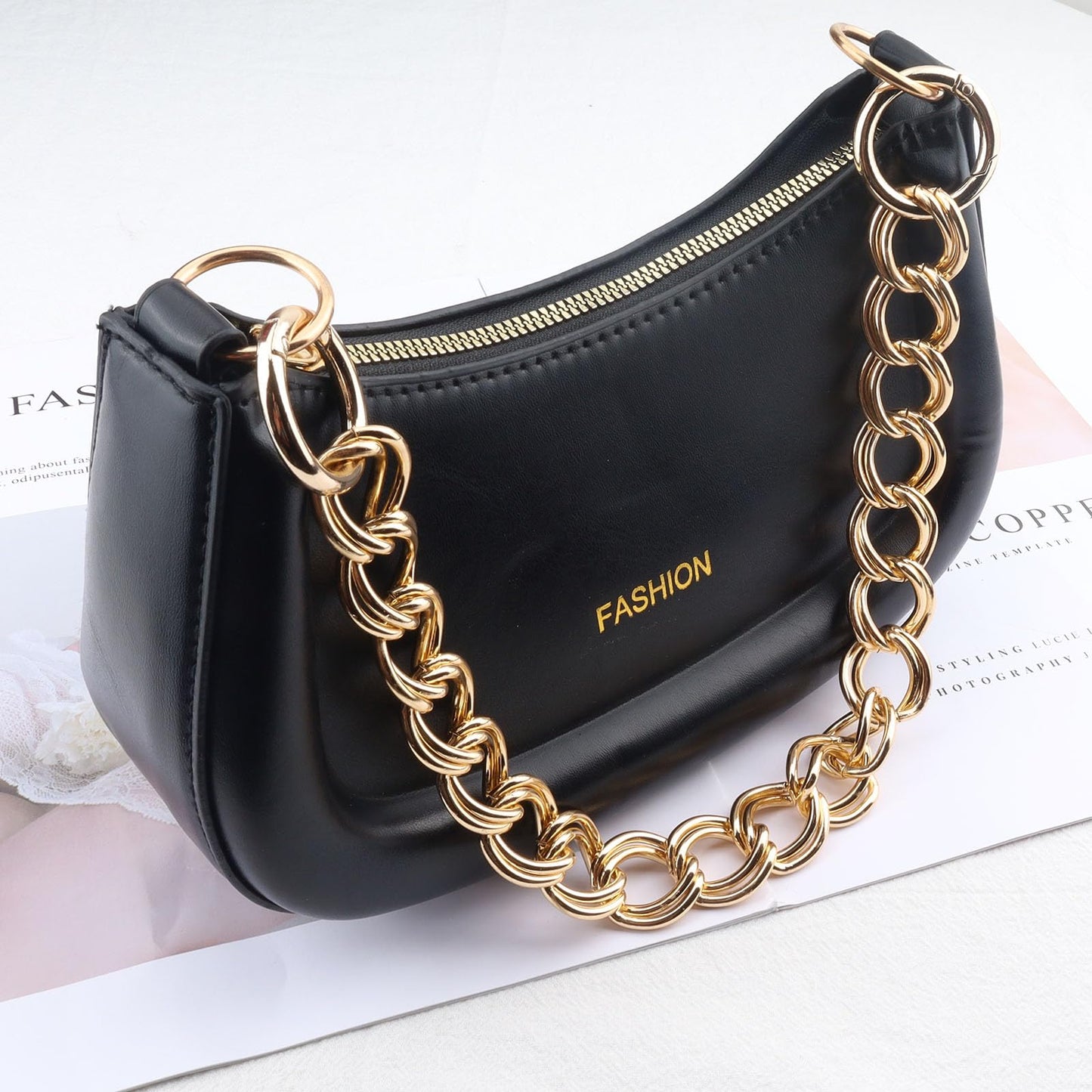 Errienpin 23.6 Inch Chunky Purse Chain Handles | Double Chain with Oversized O Ring | Short Strap Replacement for Handbags & Shoulder Bags(Antique Gold) BST220