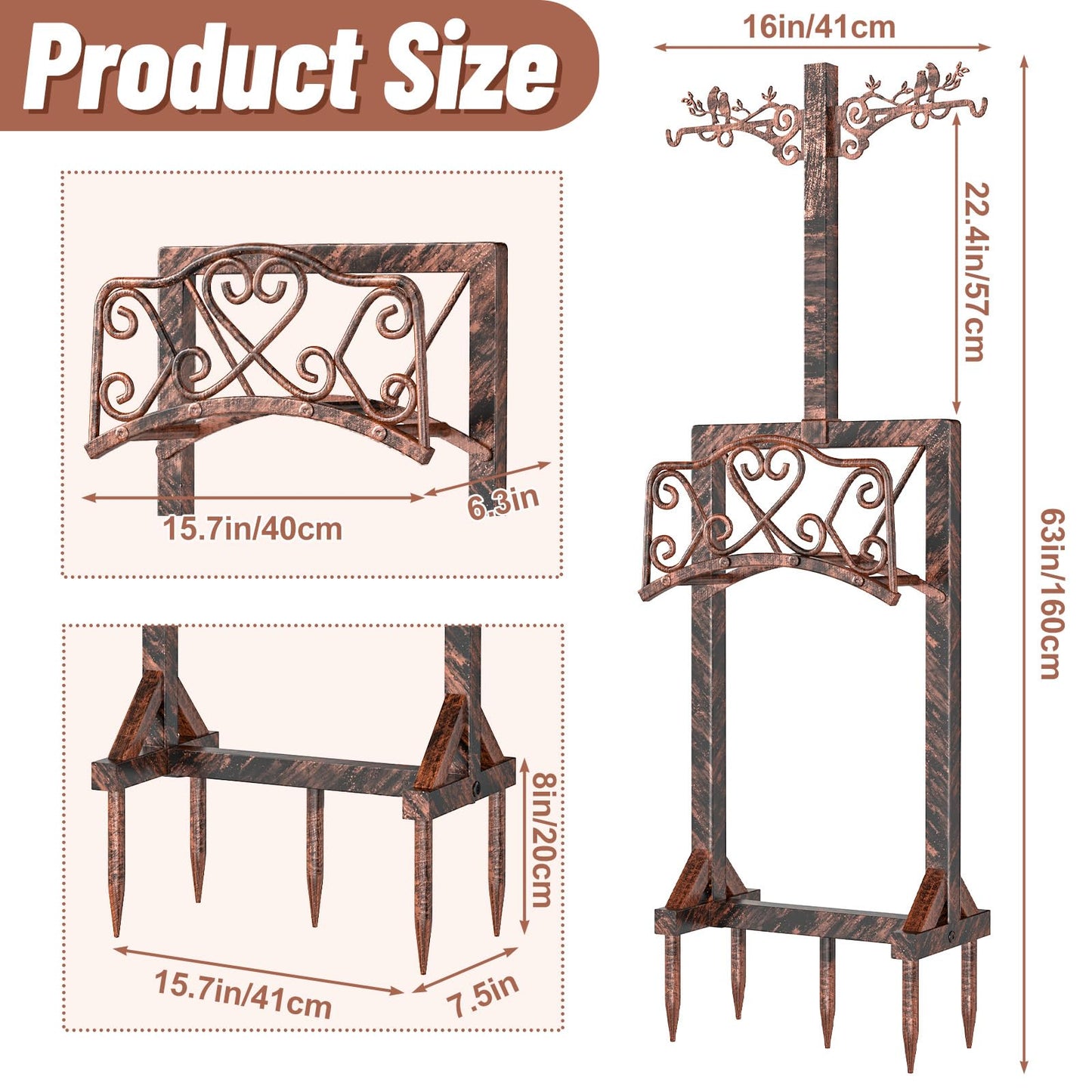 Garden Hose Holder, Freedstanding Heavy Duty Garden Water Hose Holder Stand with 2 Shepherds Hooks, Detachable Metal Hose Storage Hanger Rack for Outside Yard Lawn Farm DD1210