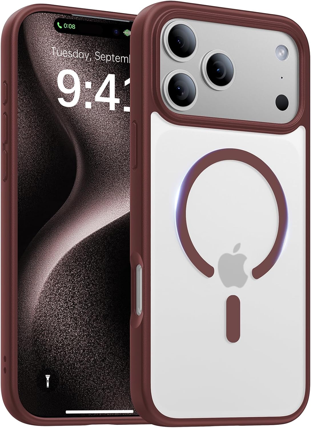 Magnetic for iPhone 17 Pro Max Case,[Anti-Slip][Compatible with MagSafe][Military Grade Drop Protection] Shockproof Protective Translucent Phone Case for iPhone 17 Pro Max Case,Wine Red WN420