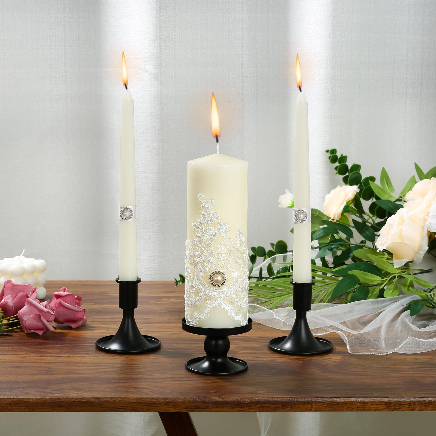 Unity Candle Holder - Unity Candle Holders for Weddings, Metal Unity Candlestick Holder Set of 3, Decorative Unity Candle Stand for Wedding Ceremony Table Centerpiece Decoration Gift (Silver) BST202
