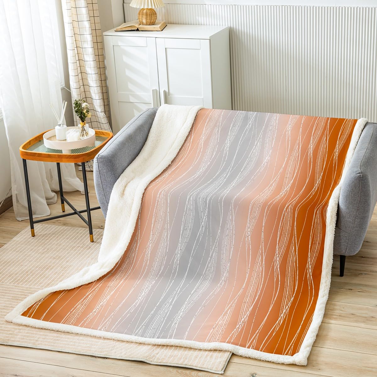 Erosebridal Boys Blue Red Throw Blanket 40"X50" Abstract Ombre Kids Fleece Bed Blanket Geometric Striped Sherpa Blanket Silver White Wavy Line Warm Fuzzy Blanket Soft Lightweight Bedroom Decor BST326H