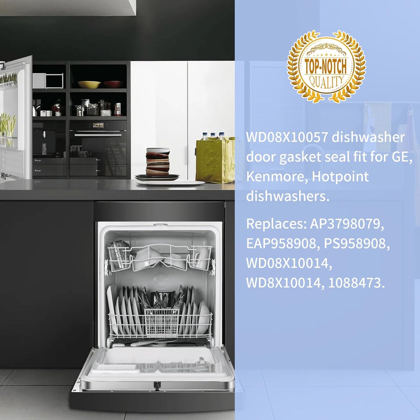 WD08X10057 Dishwasher Door Gasket Seal Kit with WD8X227 & WD8X228 Corner Gaskets Compatible with GE Hotpoint Kenmore Dishwasher Replaces WD08X10014 BST220