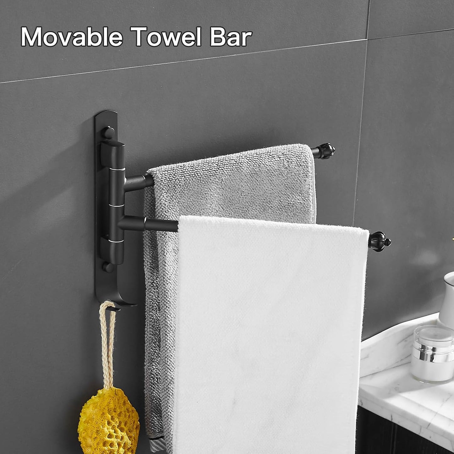 Black Rotating Towel Rack Stainless Steel Adjustable Towel Rack Bathroom Towel Rack 12 * 1.5 * 8.5 Inches Suitable for Bathroom, Bedroom, Balcony Removable Towel Bar (Black, Two Poles) BST202