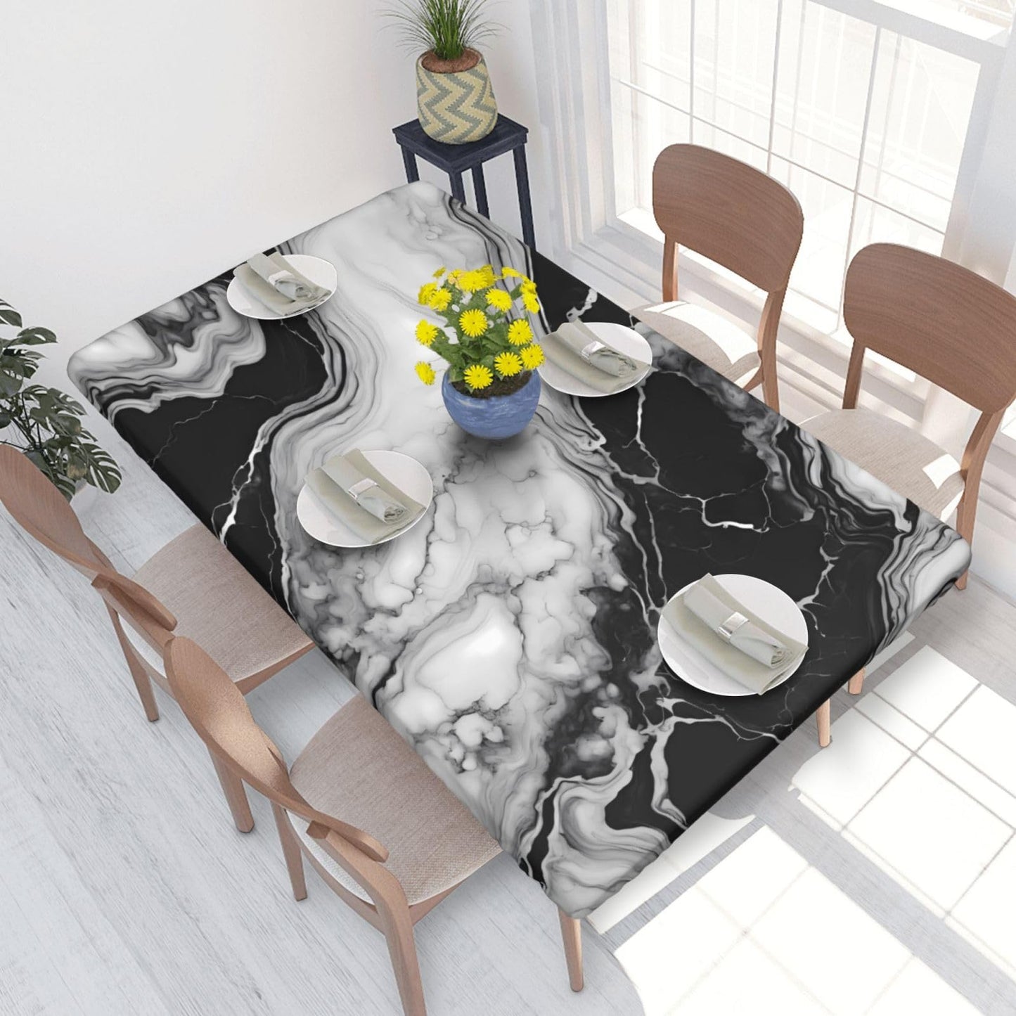 Blue Marble Rectangle Tablecloth with Elastic Edge, 5FT Table Cloths Washable Reusable Rectangular Table Cover for Kitchen Dining Party, 60" L X 30" W BST202