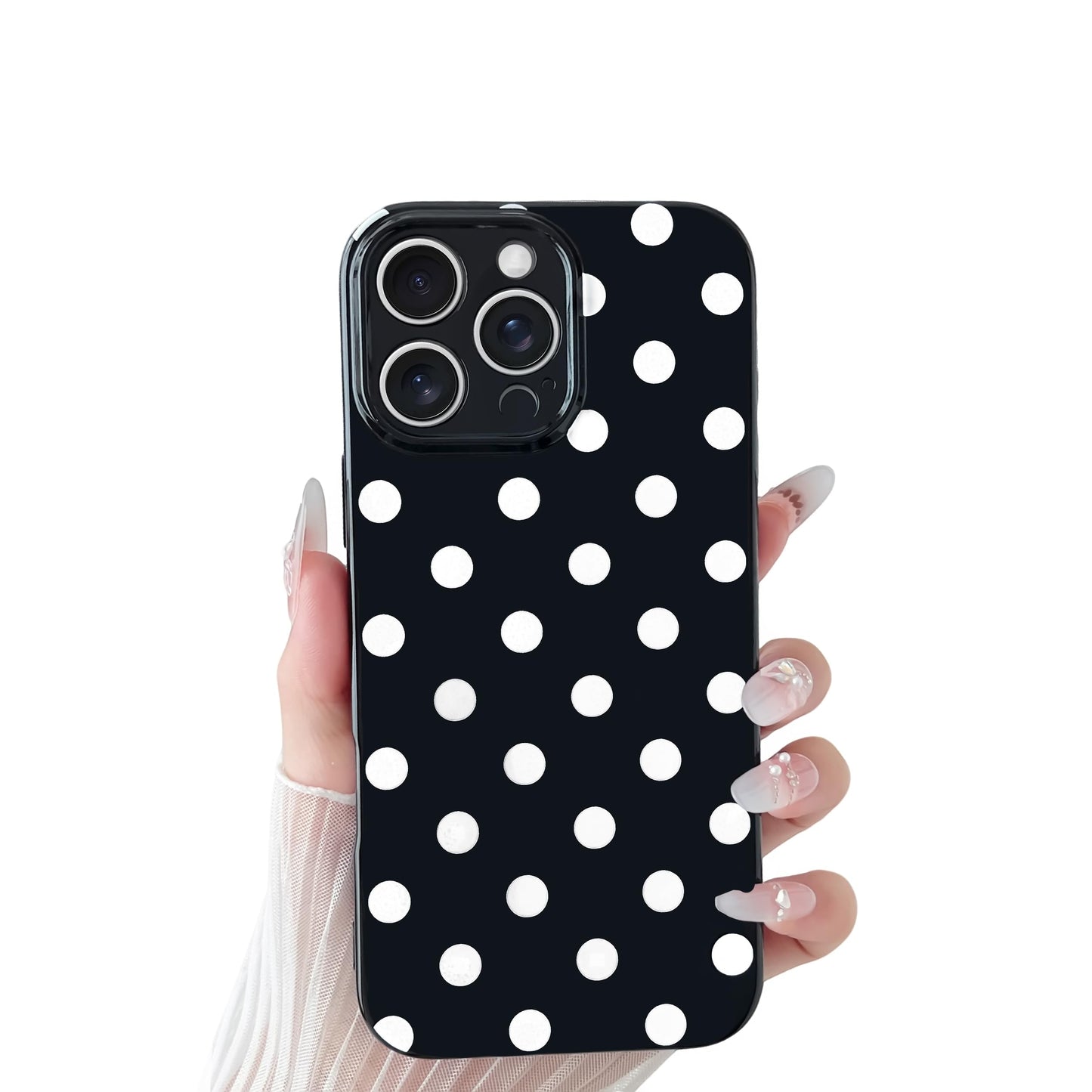 Skyseaco Compatible with iPhone 15 Case Cute Polka Dot Phone Case Soft Slim TPU Shockproof Phone Cover Full Camera Protection for Women Girls - Black WN420