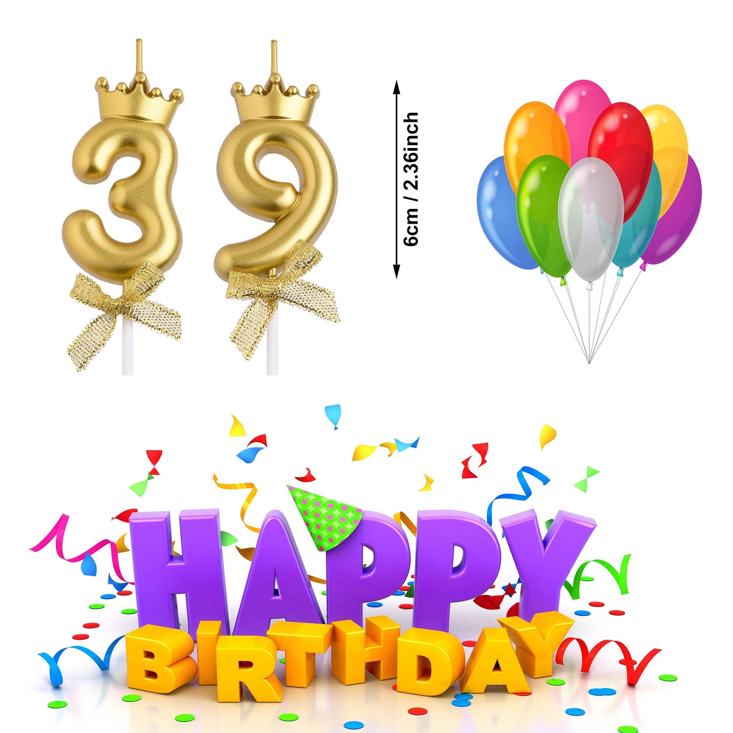 39th 93rd Birthday Candles, Red 93 39 Year Old Number Birthday Candles, Happy Birthday Party Cake Topper Decoration Gifts for Women Men BST220