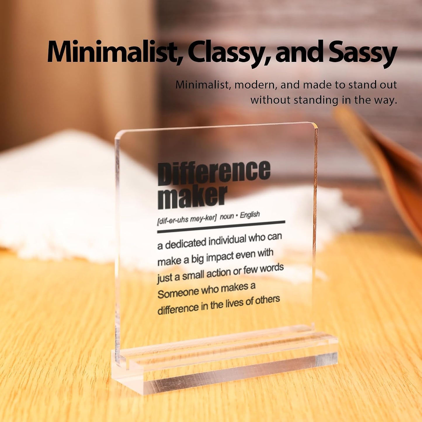 Difference Maker Definition Inspirational Gifts For Women Men Retirement Gifts Coworker Boss Leader Teacher Acrylic Desk Sign Decor Square Shaped Clear Home Office Desk Decor with Acrylic Stand 3.9 x 3.9 inch Transparent BST220