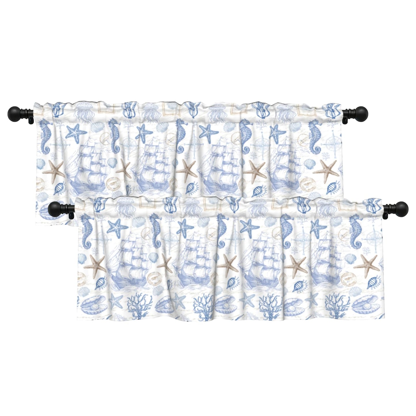 Patriotic Valance for Kitchen 2 Pack 54"x18" American Flag Curtains for Windows Red White Blue Stars 4th of July Independence Day Eucalyptus Leaf Window Treatment Rod Pocket Valance for Home Decor BST326L
