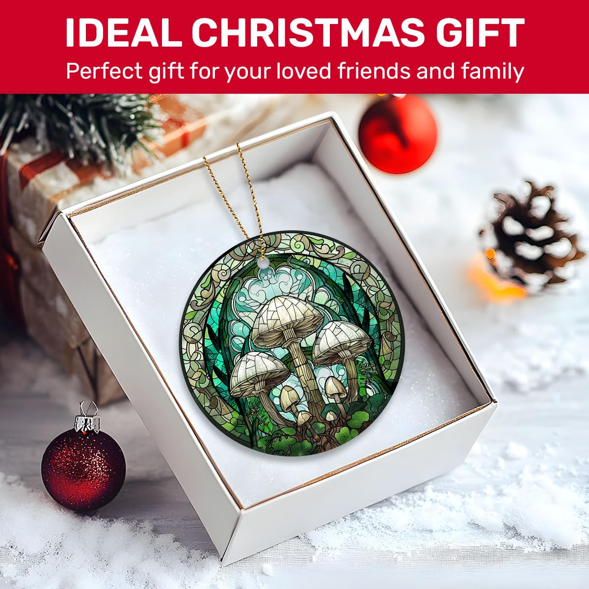 Stained Glass Snowy Owl Ornament – Artistic Ceramic Christmas Decoration for Bird Lovers, Holiday Keepsake Gift 2025 WN420