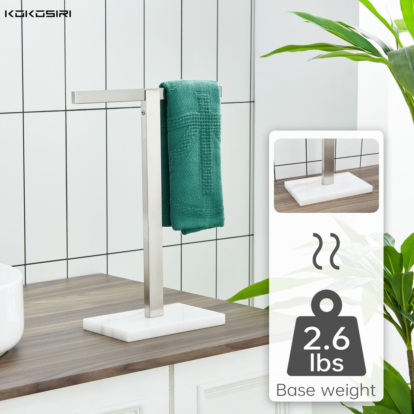 KOKOSIRI Hand Towel Holder Black Stand Towel Rack with Marble Base for Bathroom Kitchen Vanity Countertop, Stainless Steel 15.7'' Height THS0002-SM-BK BST202