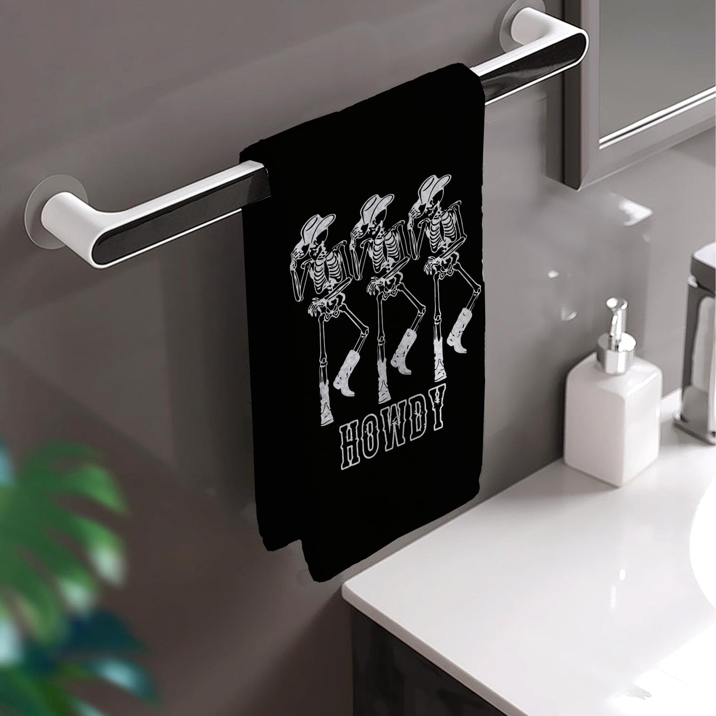 HIWX Preppy Skeleton Halloween Decorative Kitchen Dish Towels, Hand Towels - Gray (1624) BST326L