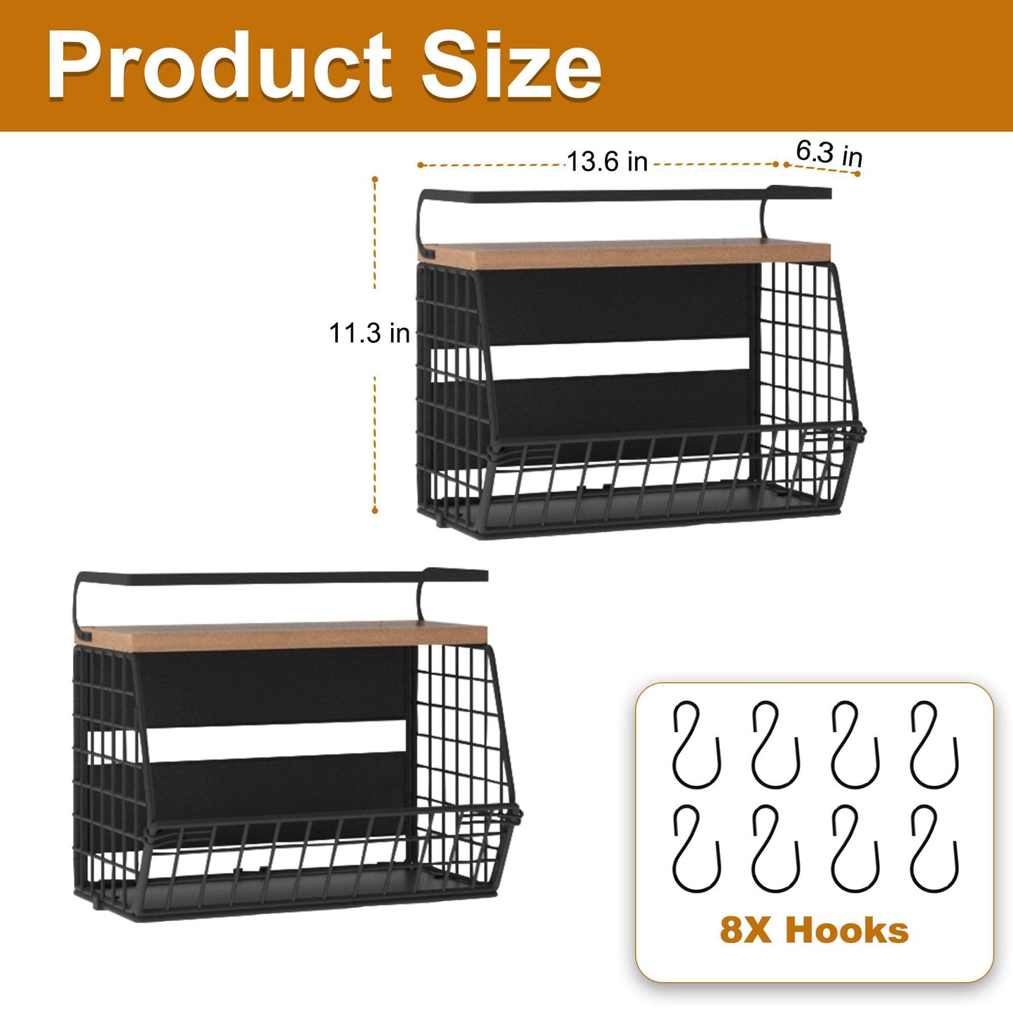 Magnetic Shelf for Fridge,Hanging Wall Basket for Potato Onion Fruit and Vegetable Storage Bins,Large Produce Container Magnetic Spice Rack for Refrigerator Kitchen Counter Pantry,Black BST220